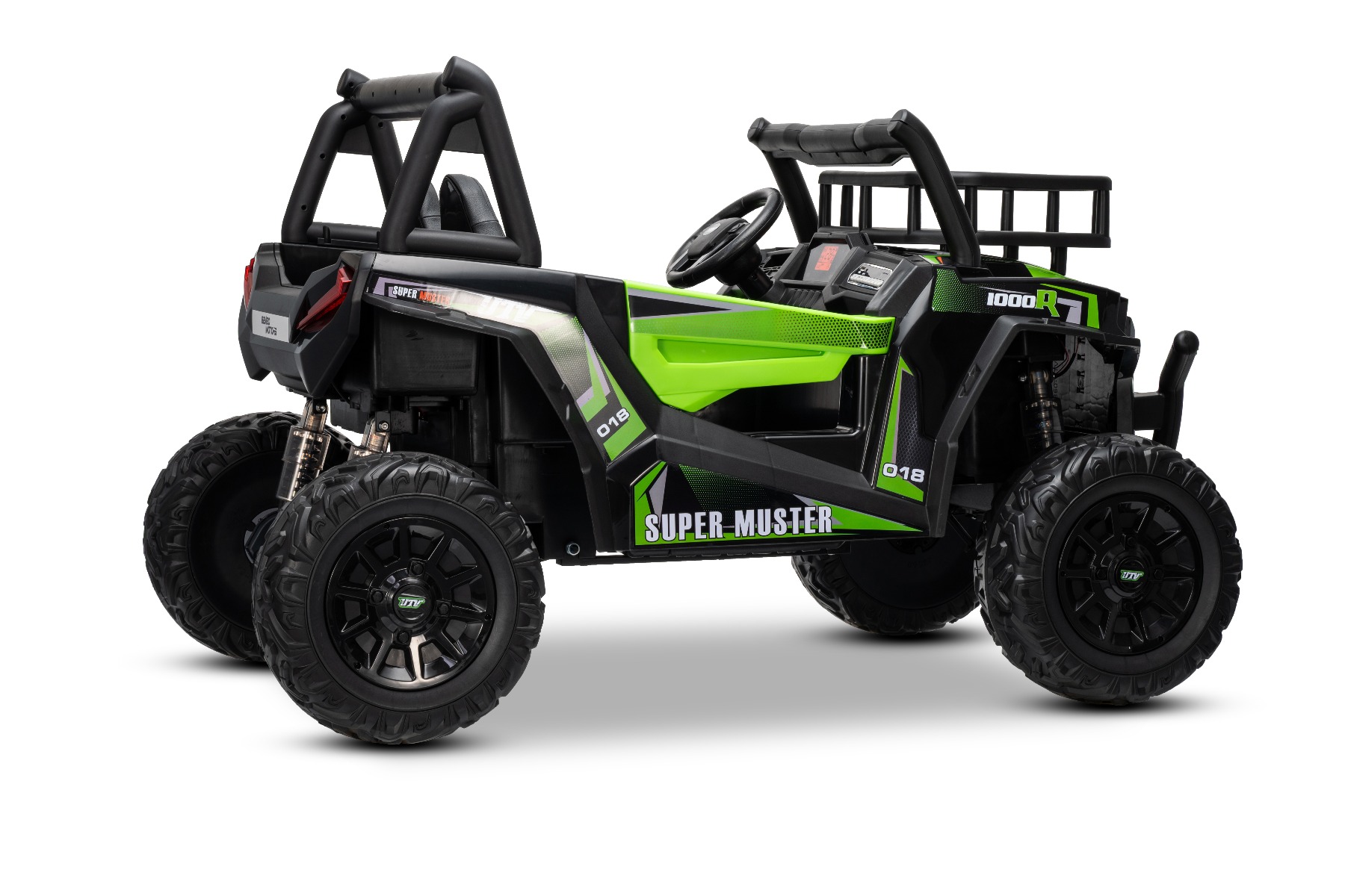 Mașină electrică pentru copii UTV 24V, verde, două locuri, motor 2 x 200 W, Baterie litiu, roți EVA, osii cu arcuri, frână electrică, scaun tapițat, 2.4 GHz DO, două locuri, USB, AUX - imagine 30