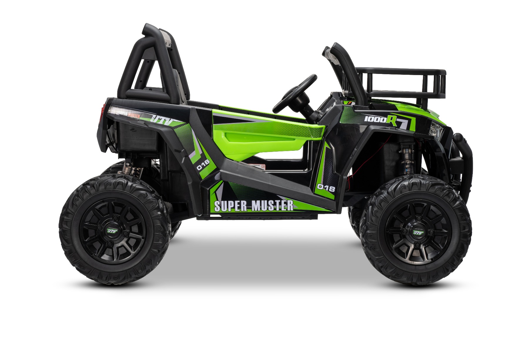 Mașină electrică pentru copii UTV 24V, verde, două locuri, motor 2 x 200 W, Baterie litiu, roți EVA, osii cu arcuri, frână electrică, scaun tapițat, 2.4 GHz DO, două locuri, USB, AUX - imagine 31