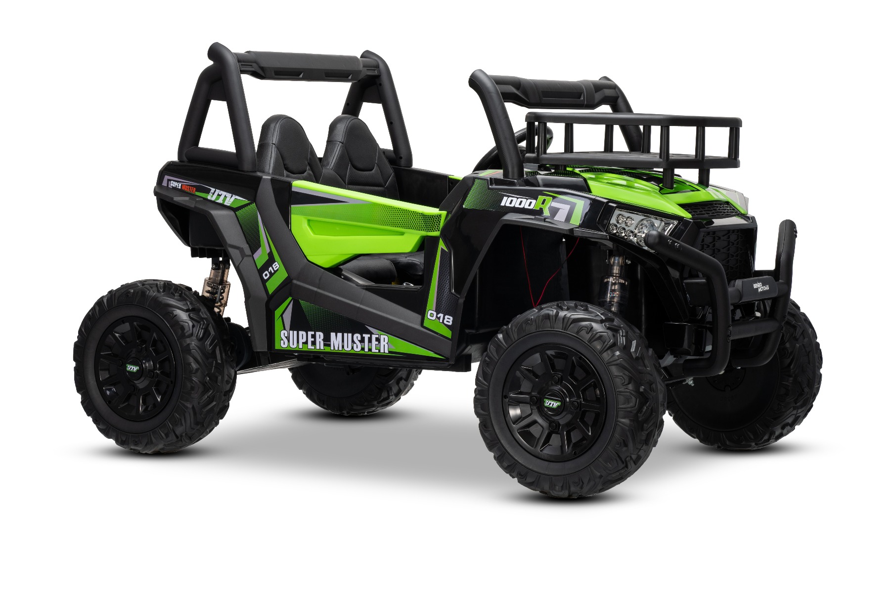 Mașină electrică pentru copii UTV 24V, verde, două locuri, motor 2 x 200 W, Baterie litiu, roți EVA, osii cu arcuri, frână electrică, scaun tapițat, 2.4 GHz DO, două locuri, USB, AUX - imagine 33