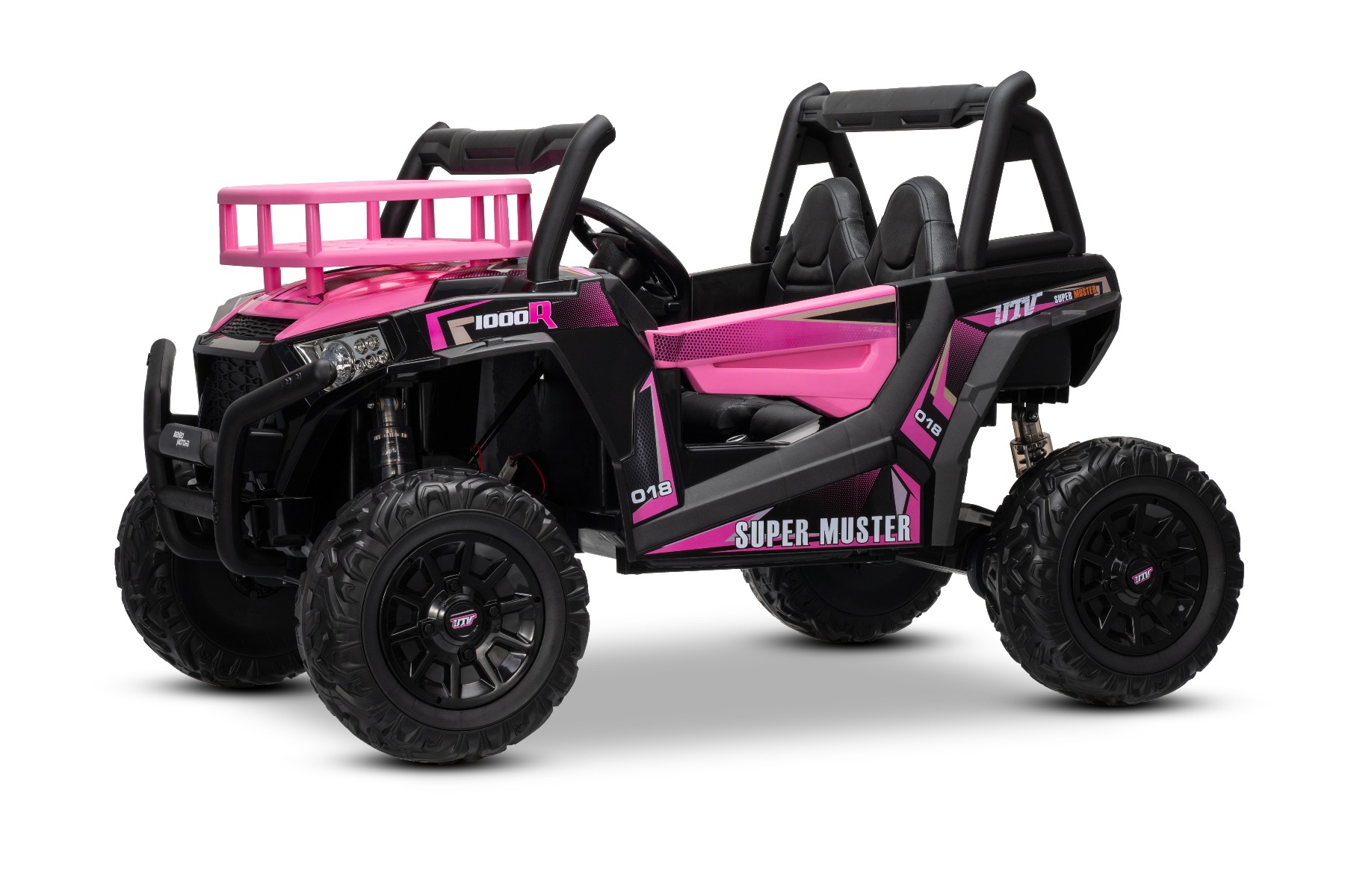 Mașină electrică pentru copii UTV 24V, Roz, două locuri, motor 2 x 200 W, Baterie litiu, roți EVA, osii cu arcuri, frână electrică, scaun tapițat, 2.4 GHz DO, două locuri, USB, AUX