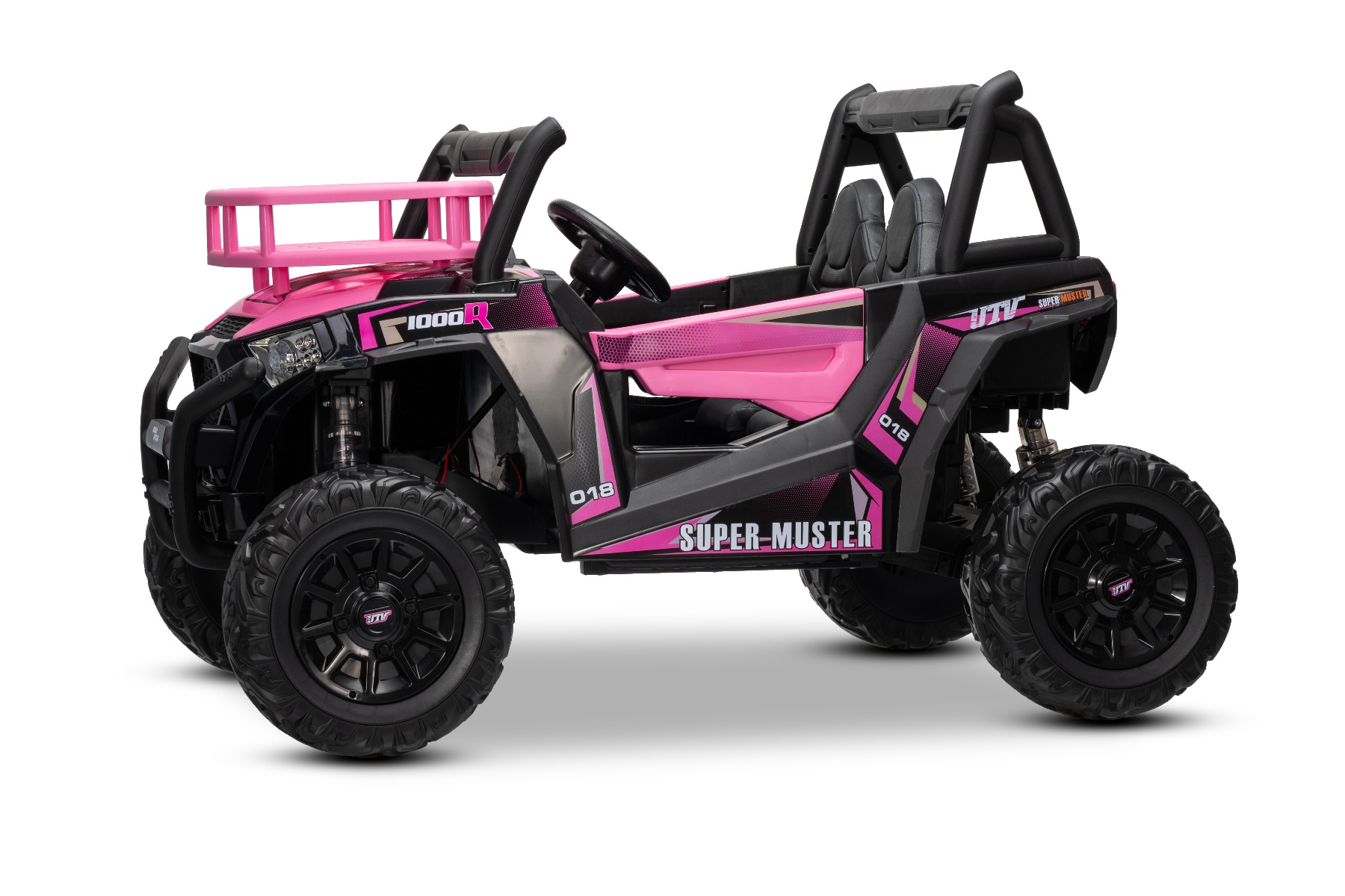 Mașină electrică pentru copii UTV 24V, Roz, două locuri, motor 2 x 200 W, Baterie litiu, roți EVA, osii cu arcuri, frână electrică, scaun tapițat, 2.4 GHz DO, două locuri, USB, AUX - imagine 6