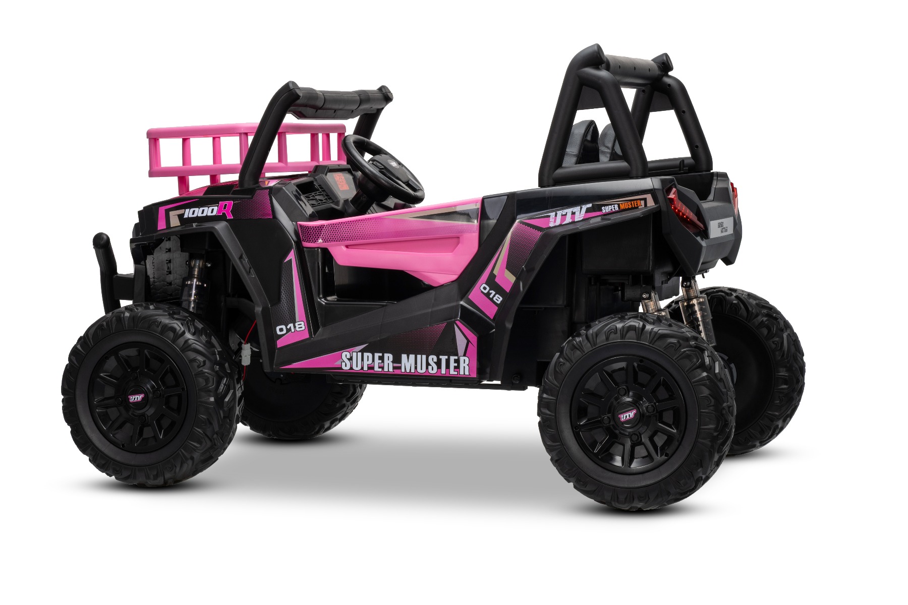 Mașină electrică pentru copii UTV 24V, Roz, două locuri, motor 2 x 200 W, Baterie litiu, roți EVA, osii cu arcuri, frână electrică, scaun tapițat, 2.4 GHz DO, două locuri, USB, AUX - imagine 8