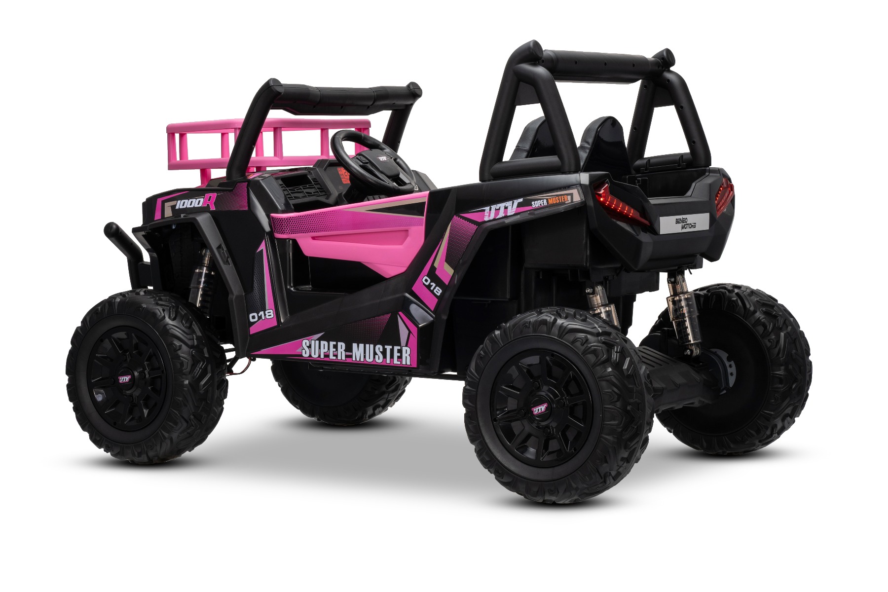Mașină electrică pentru copii UTV 24V, Roz, două locuri, motor 2 x 200 W, Baterie litiu, roți EVA, osii cu arcuri, frână electrică, scaun tapițat, 2.4 GHz DO, două locuri, USB, AUX - imagine 9