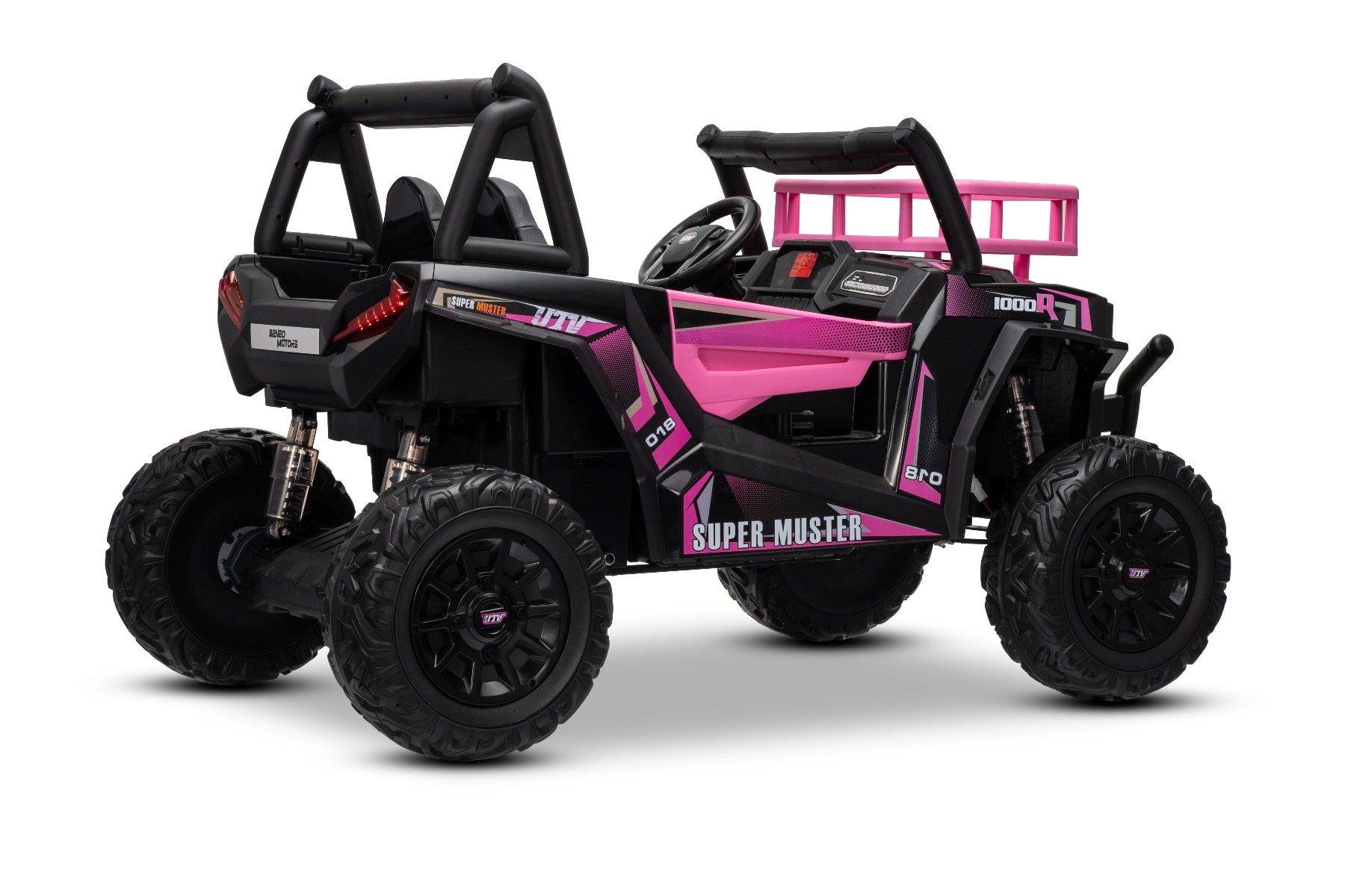 Mașină electrică pentru copii UTV 24V, Roz, două locuri, motor 2 x 200 W, Baterie litiu, roți EVA, osii cu arcuri, frână electrică, scaun tapițat, 2.4 GHz DO, două locuri, USB, AUX - imagine 17