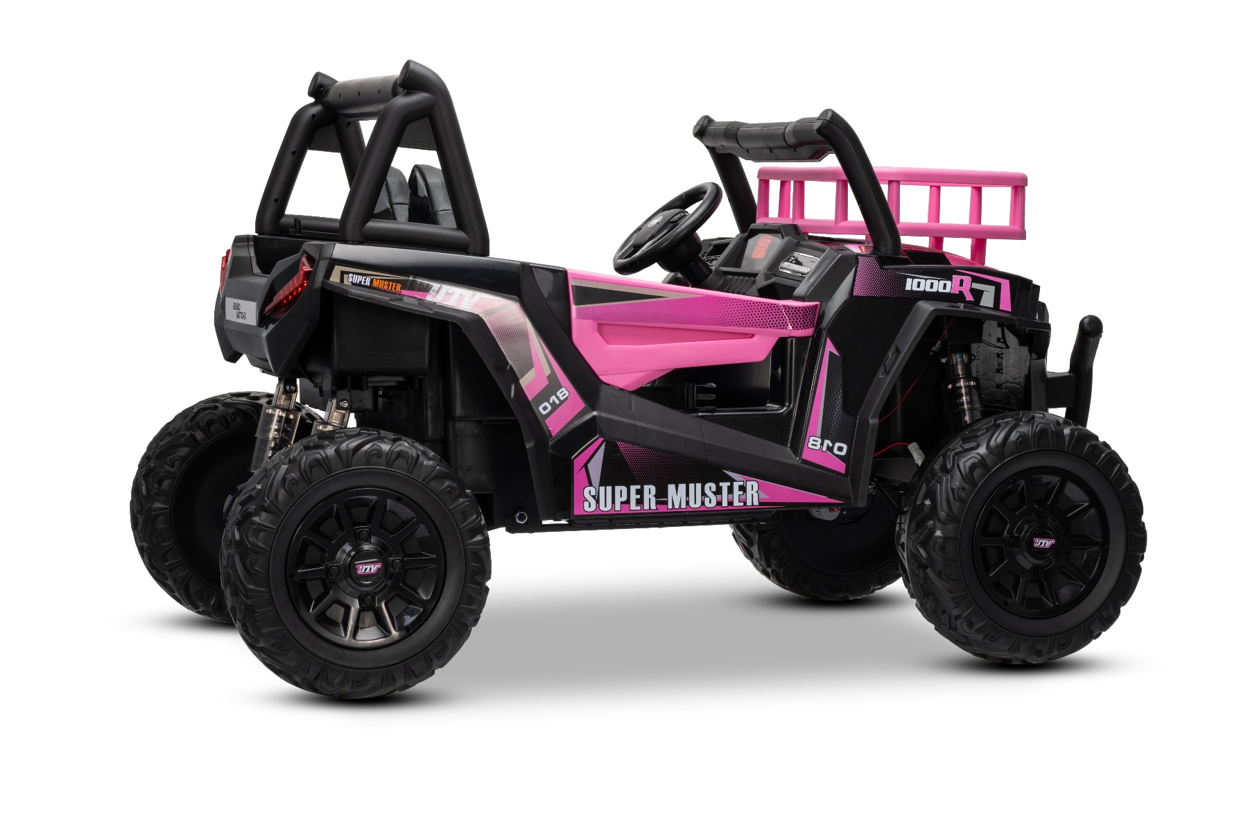 Mașină electrică pentru copii UTV 24V, Roz, două locuri, motor 2 x 200 W, Baterie litiu, roți EVA, osii cu arcuri, frână electrică, scaun tapițat, 2.4 GHz DO, două locuri, USB, AUX - imagine 18