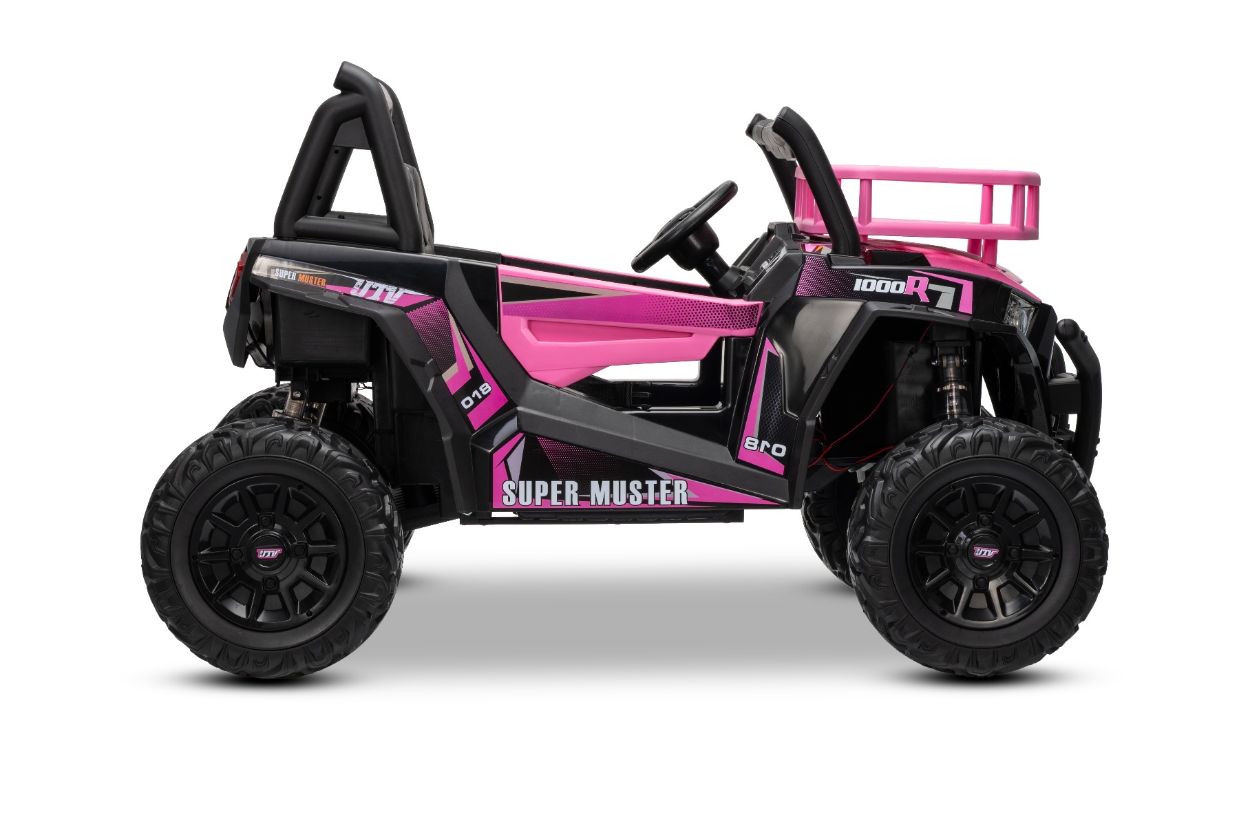 Mașină electrică pentru copii UTV 24V, Roz, două locuri, motor 2 x 200 W, Baterie litiu, roți EVA, osii cu arcuri, frână electrică, scaun tapițat, 2.4 GHz DO, două locuri, USB, AUX - imagine 19