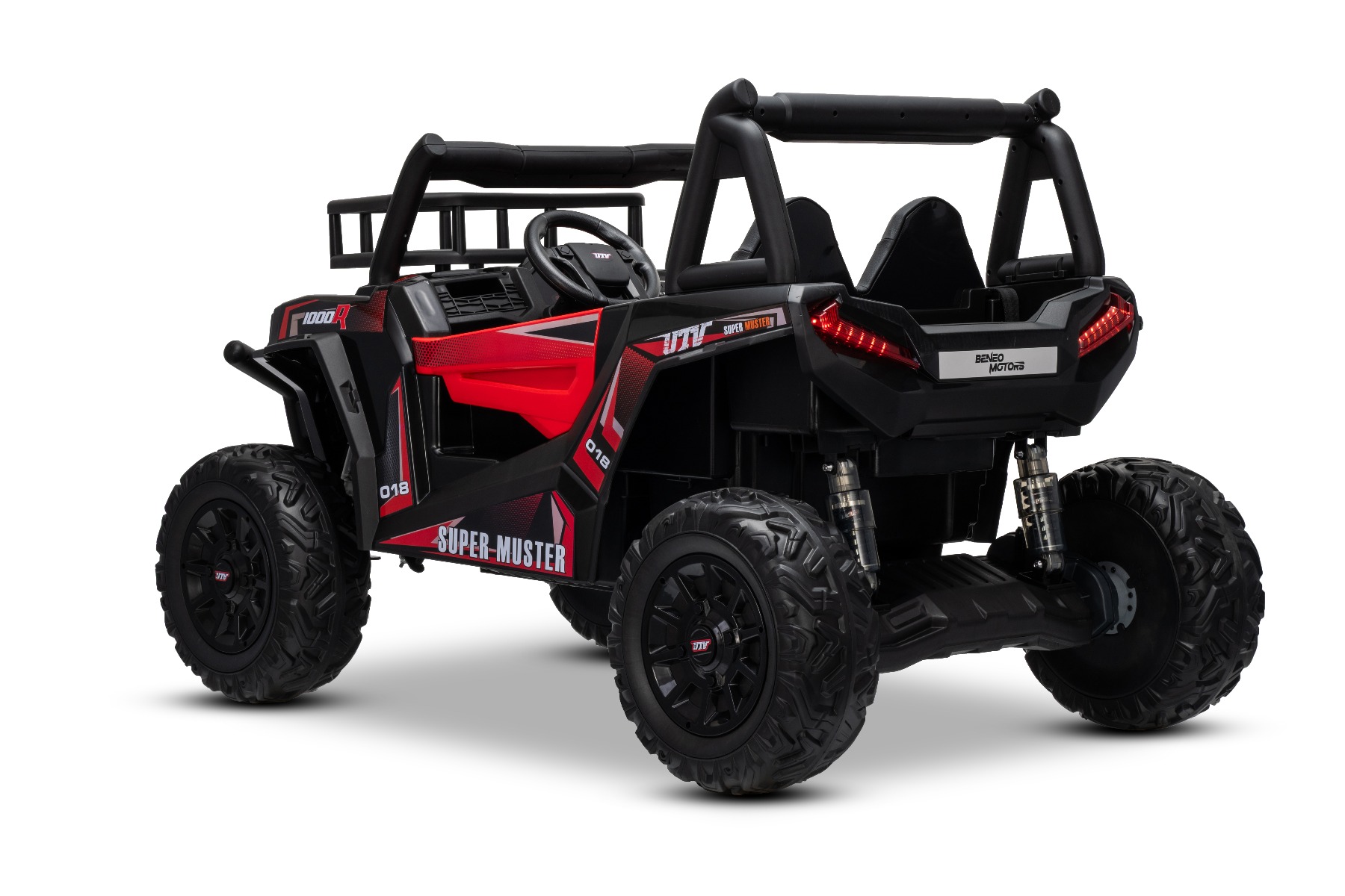 Mașină electrică pentru copii UTV 24V, roșie, două locuri, motor 2 x 200 W, Baterie litiu, roți EVA, osii cu arcuri, frână electrică, scaun tapițat, 2.4 GHz DO, două locuri, USB, AUX - imagine 22