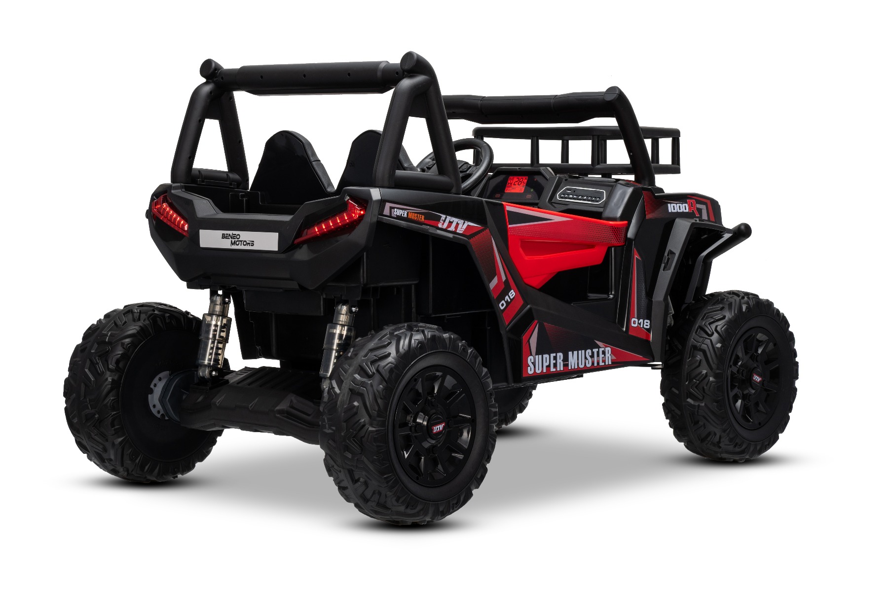 Mașină electrică pentru copii UTV 24V, roșie, două locuri, motor 2 x 200 W, Baterie litiu, roți EVA, osii cu arcuri, frână electrică, scaun tapițat, 2.4 GHz DO, două locuri, USB, AUX - imagine 28