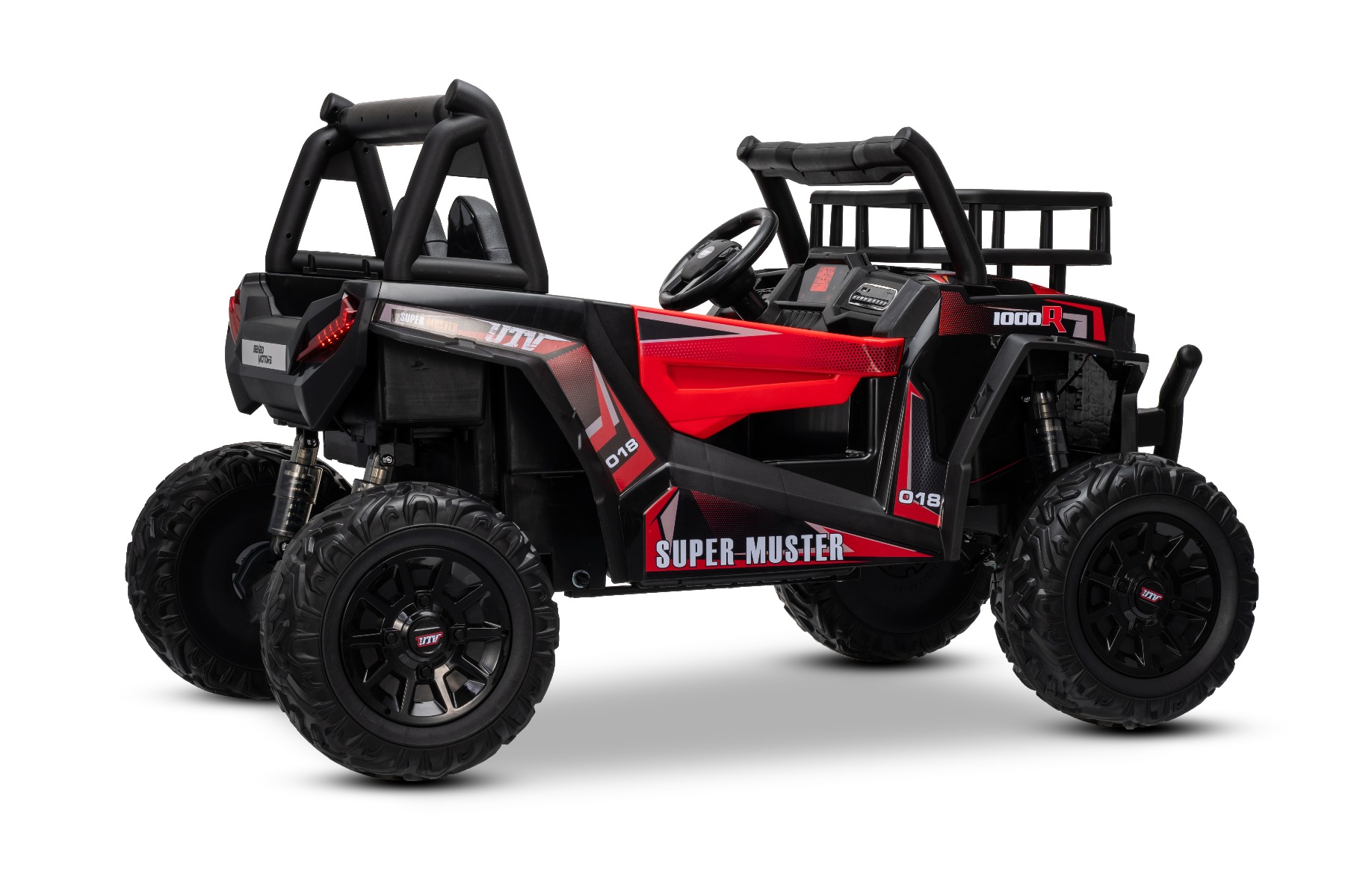 Mașină electrică pentru copii UTV 24V, roșie, două locuri, motor 2 x 200 W, Baterie litiu, roți EVA, osii cu arcuri, frână electrică, scaun tapițat, 2.4 GHz DO, două locuri, USB, AUX - imagine 30