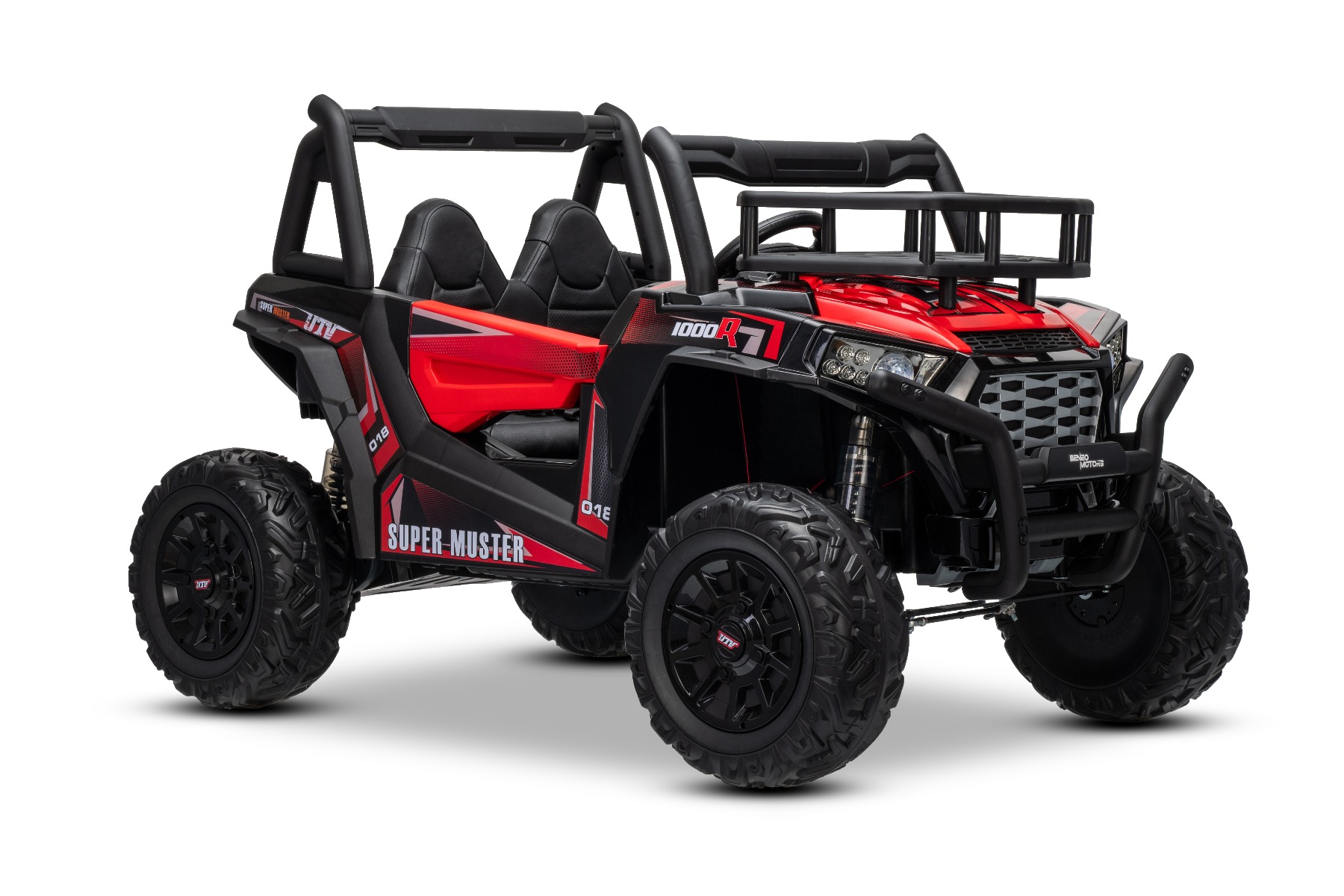 Mașină electrică pentru copii UTV 24V, roșie, două locuri, motor 2 x 200 W, Baterie litiu, roți EVA, osii cu arcuri, frână electrică, scaun tapițat, 2.4 GHz DO, două locuri, USB, AUX - imagine 34