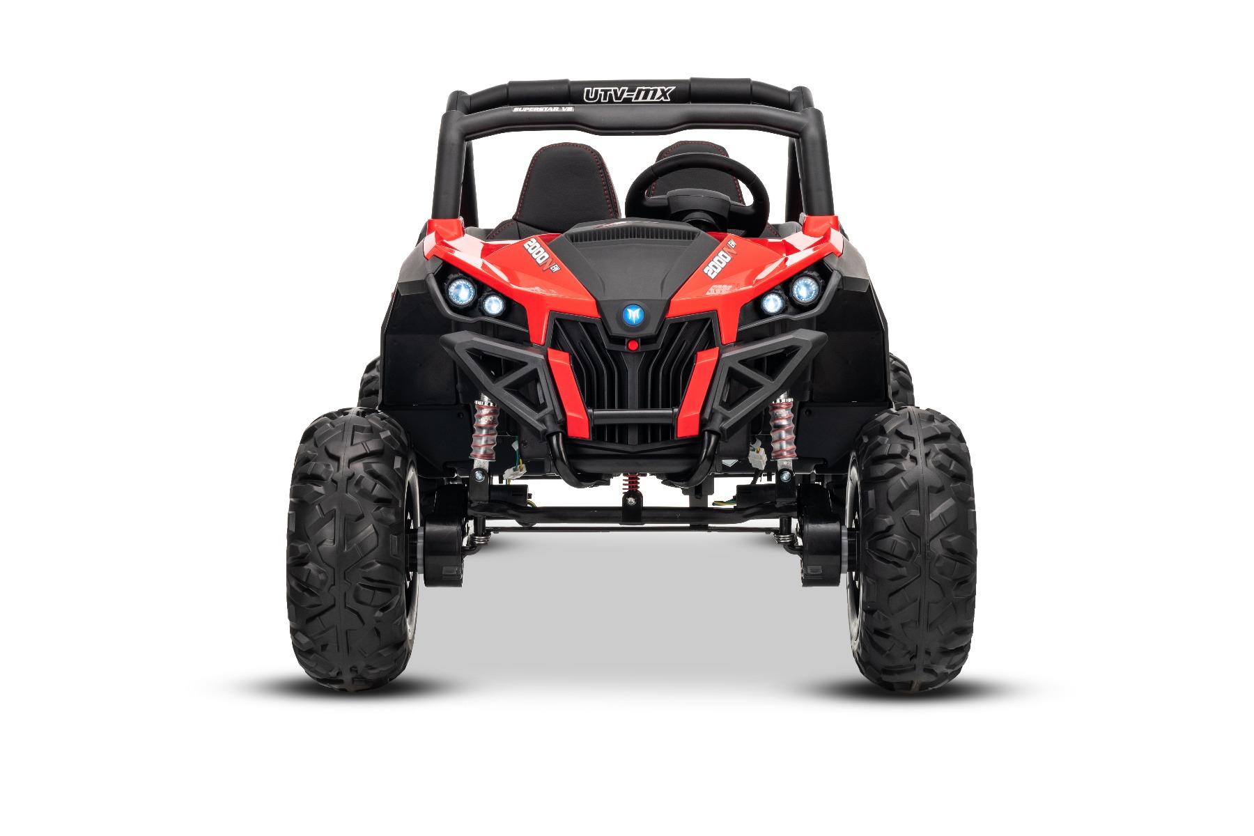 Mașinuță electrică de jucărie NEW RSX 24V, roșu, tracțiune 4x4, baterie litiu, roți EVA, suspensii, scaun din piele artificială cu două locuri, telecomandă, player MP3 cu intrare USB/AUX - imagine 2