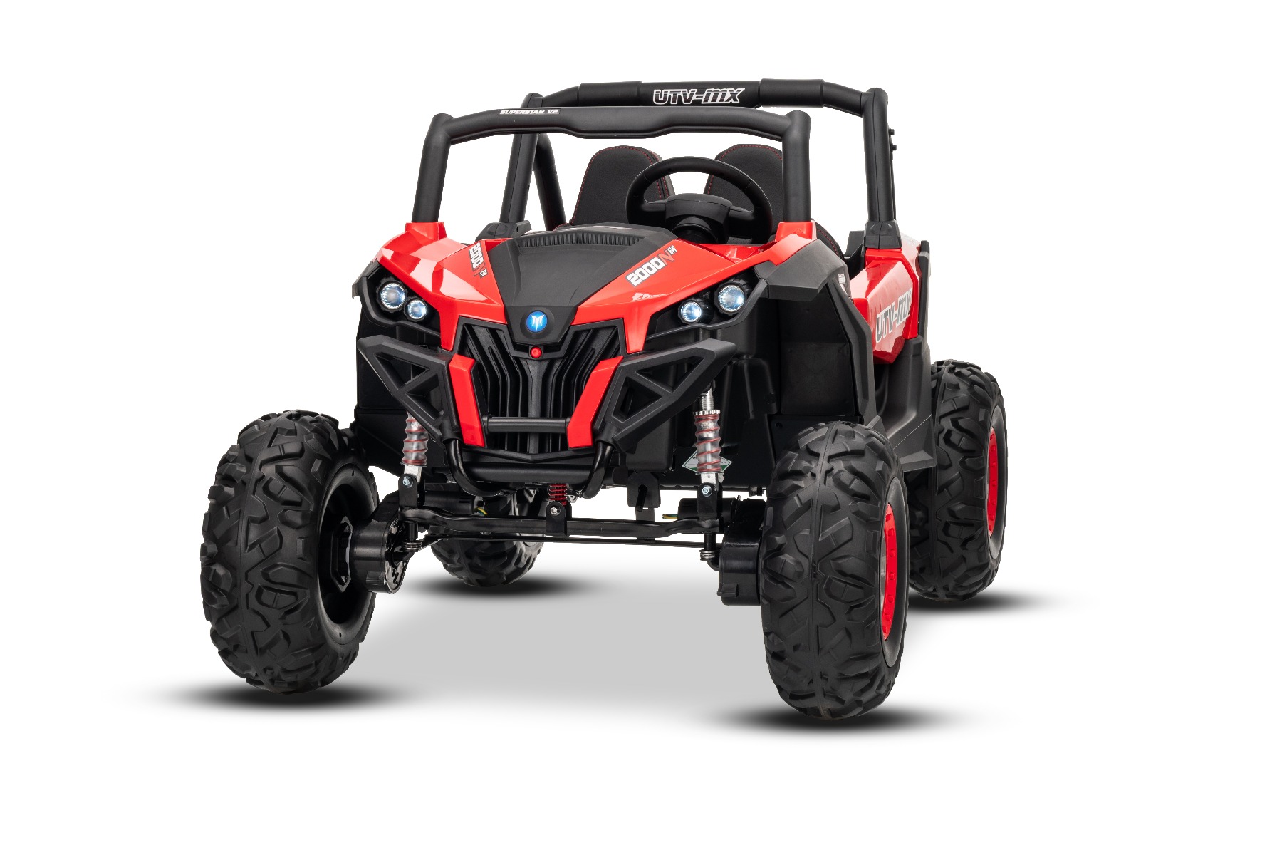 Mașinuță electrică de jucărie NEW RSX 24V, roșu, tracțiune 4x4, baterie litiu, roți EVA, suspensii, scaun din piele artificială cu două locuri, telecomandă, player MP3 cu intrare USB/AUX - imagine 3