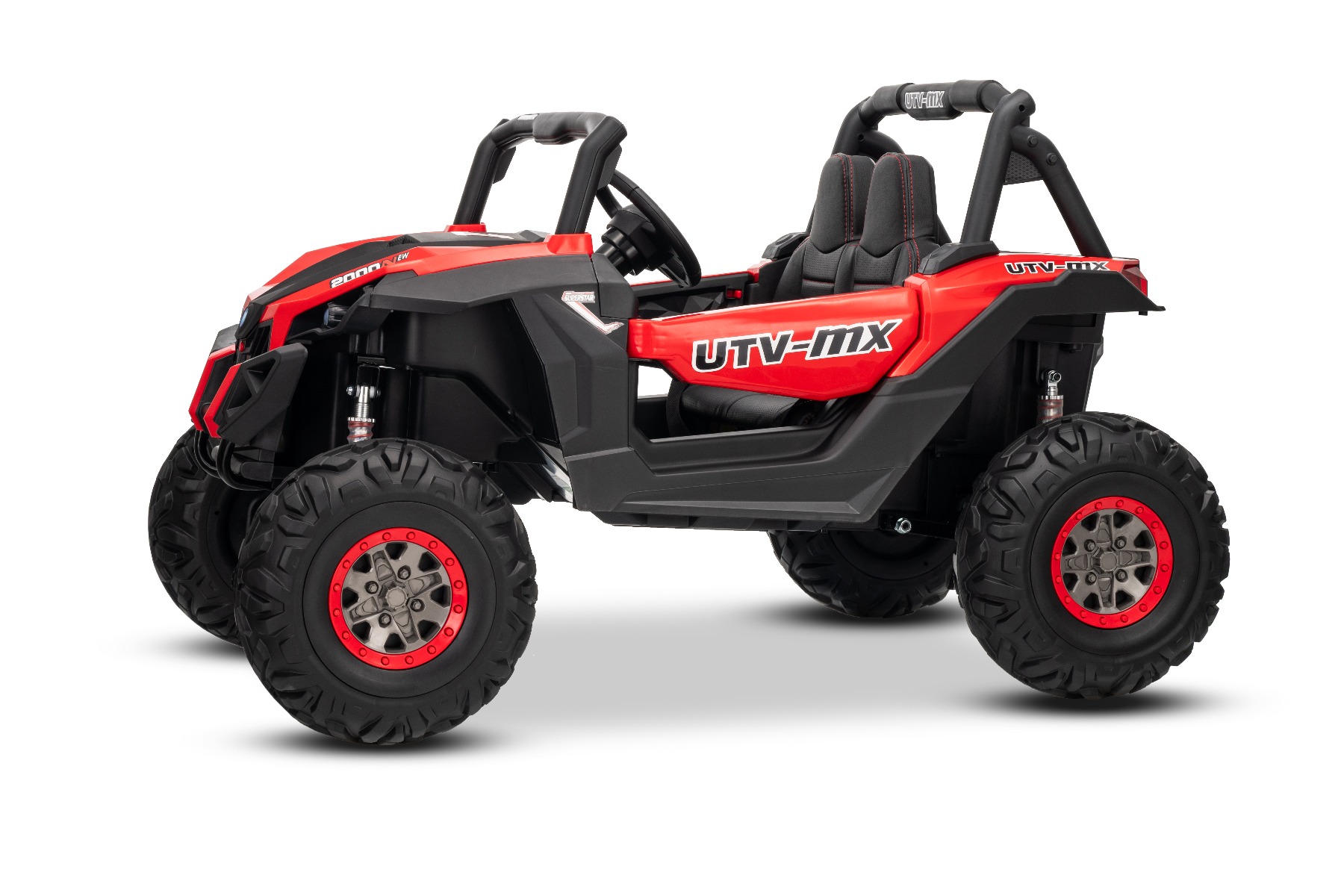 Mașinuță electrică de jucărie NEW RSX 24V, roșu, tracțiune 4x4, baterie litiu, roți EVA, suspensii, scaun din piele artificială cu două locuri, telecomandă, player MP3 cu intrare USB/AUX - imagine 4