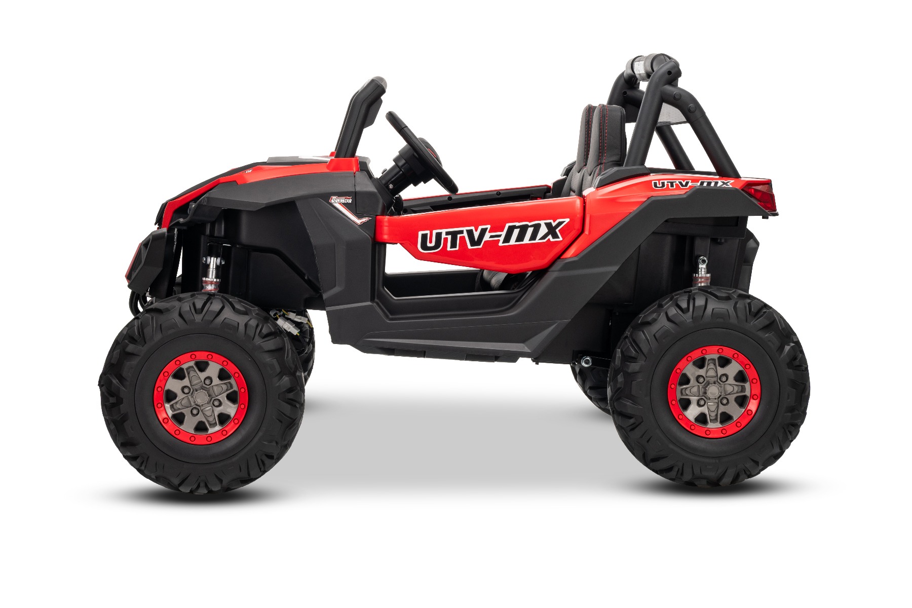 Mașinuță electrică de jucărie NEW RSX 24V, roșu, tracțiune 4x4, baterie litiu, roți EVA, suspensii, scaun din piele artificială cu două locuri, telecomandă, player MP3 cu intrare USB/AUX - imagine 5