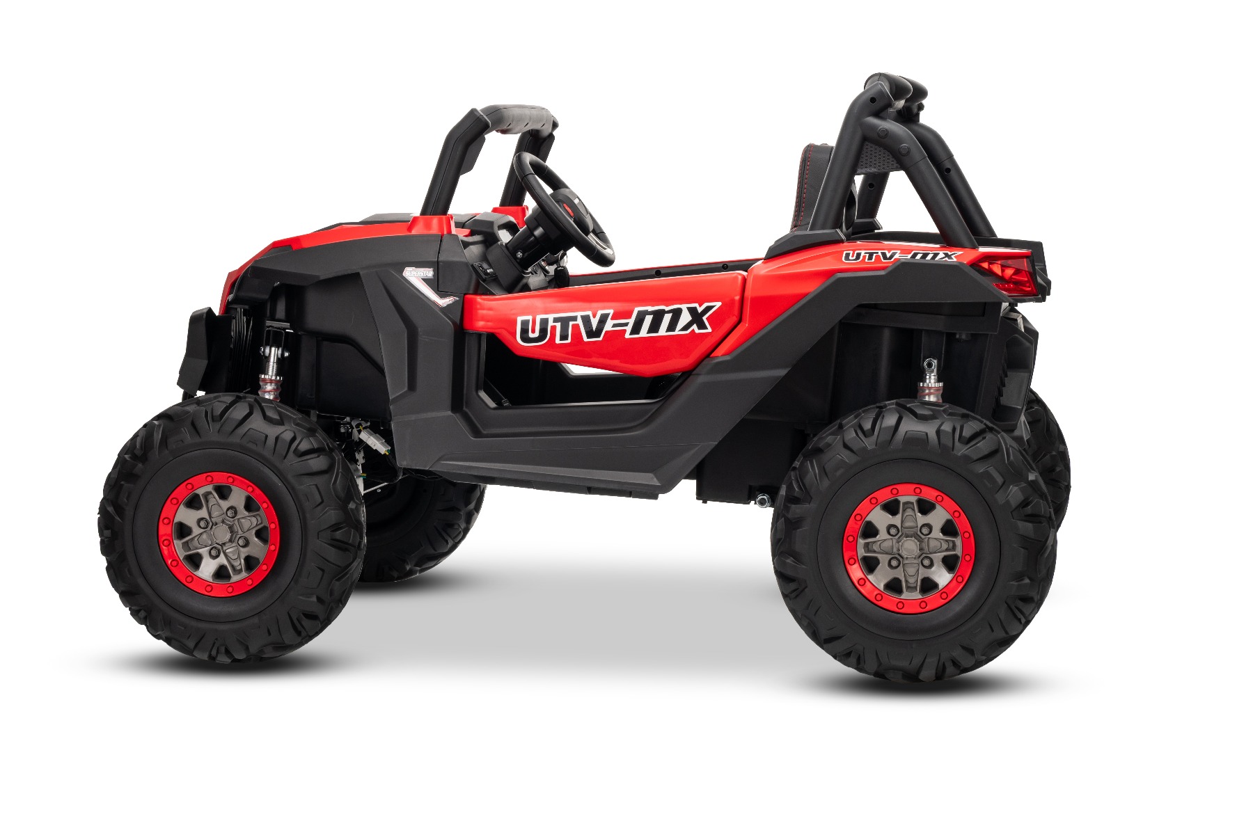 Mașinuță electrică de jucărie NEW RSX 24V, roșu, tracțiune 4x4, baterie litiu, roți EVA, suspensii, scaun din piele artificială cu două locuri, telecomandă, player MP3 cu intrare USB/AUX - imagine 6