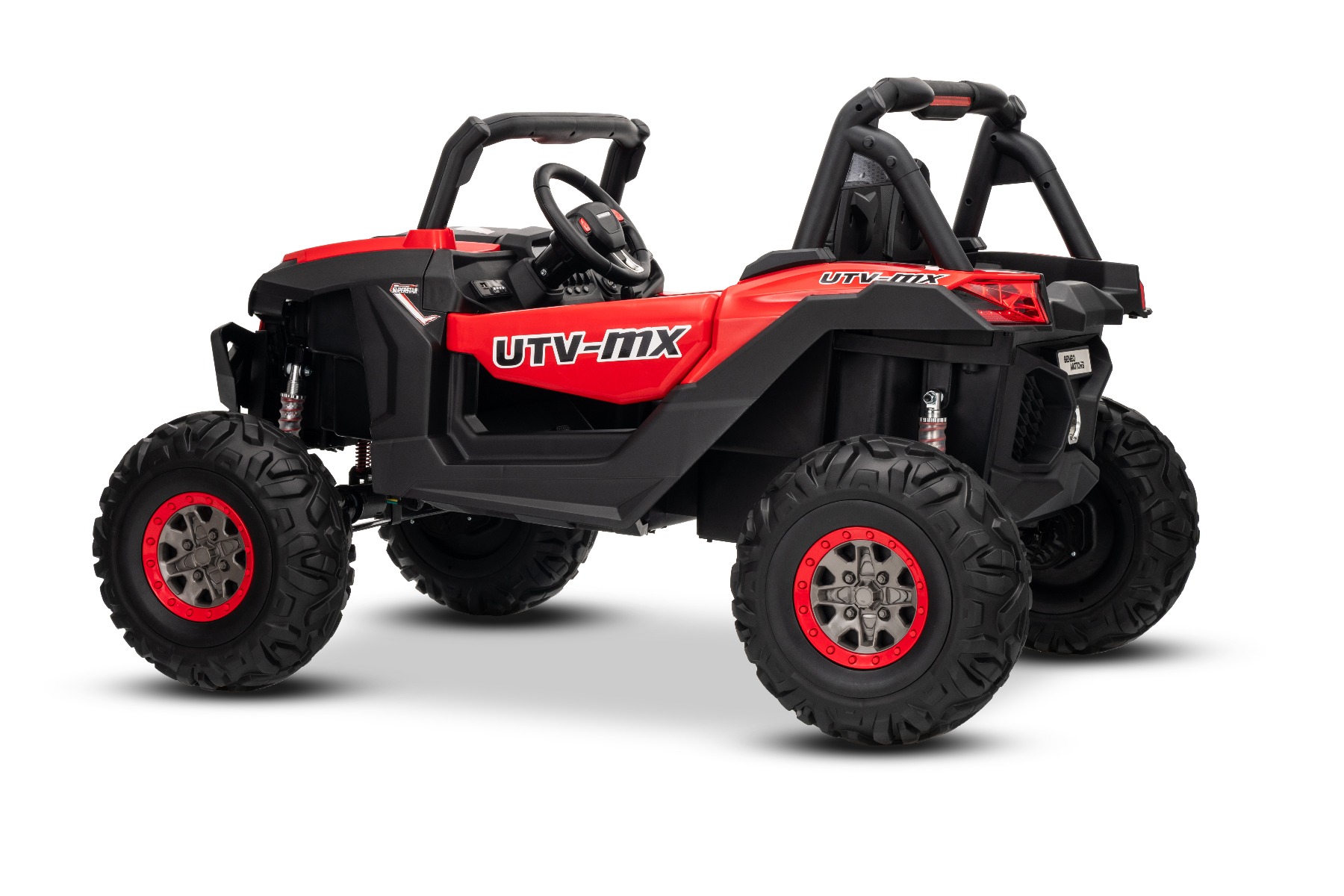 Mașinuță electrică de jucărie NEW RSX 24V, roșu, tracțiune 4x4, baterie litiu, roți EVA, suspensii, scaun din piele artificială cu două locuri, telecomandă, player MP3 cu intrare USB/AUX - imagine 7
