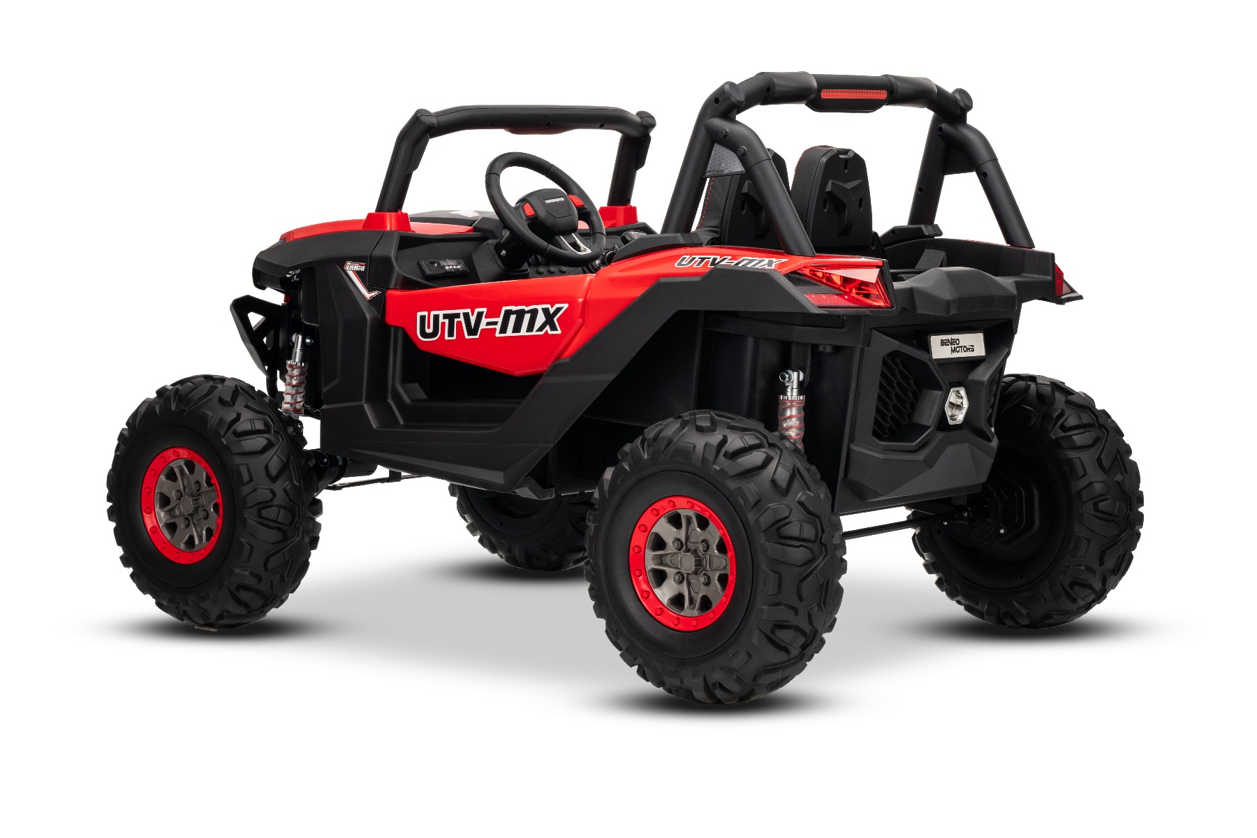 Mașinuță electrică de jucărie NEW RSX 24V, roșu, tracțiune 4x4, baterie litiu, roți EVA, suspensii, scaun din piele artificială cu două locuri, telecomandă, player MP3 cu intrare USB/AUX - imagine 8