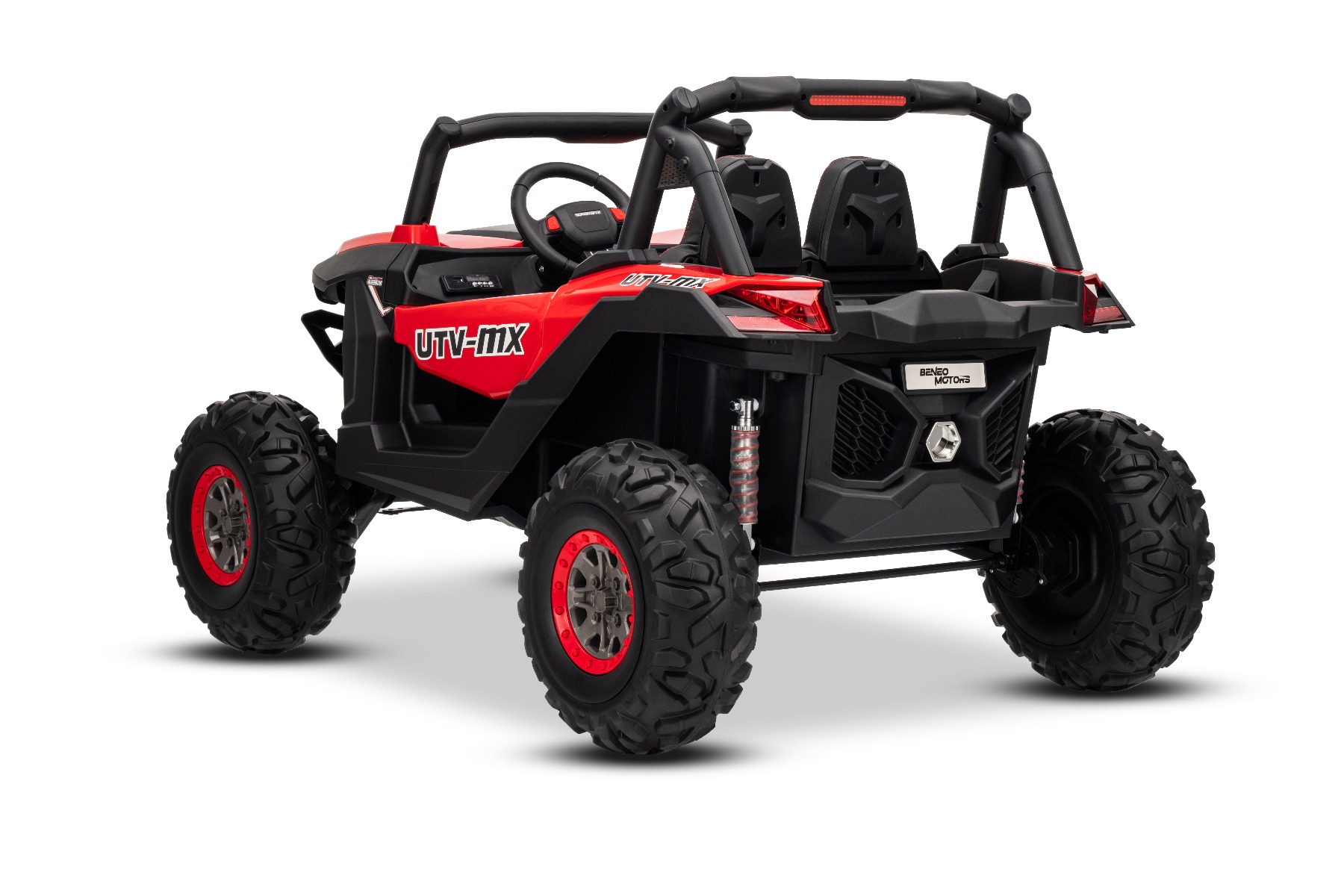 Mașinuță electrică de jucărie NEW RSX 24V, roșu, tracțiune 4x4, baterie litiu, roți EVA, suspensii, scaun din piele artificială cu două locuri, telecomandă, player MP3 cu intrare USB/AUX - imagine 9