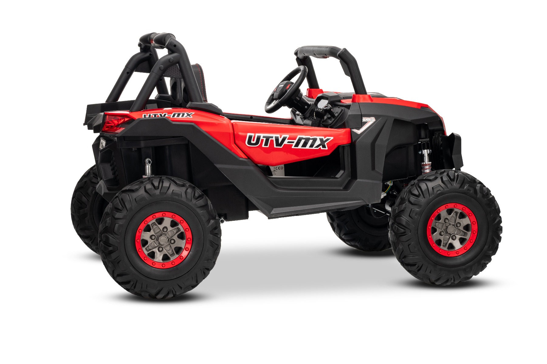 Mașinuță electrică de jucărie NEW RSX 24V, roșu, tracțiune 4x4, baterie litiu, roți EVA, suspensii, scaun din piele artificială cu două locuri, telecomandă, player MP3 cu intrare USB/AUX - imagine 16