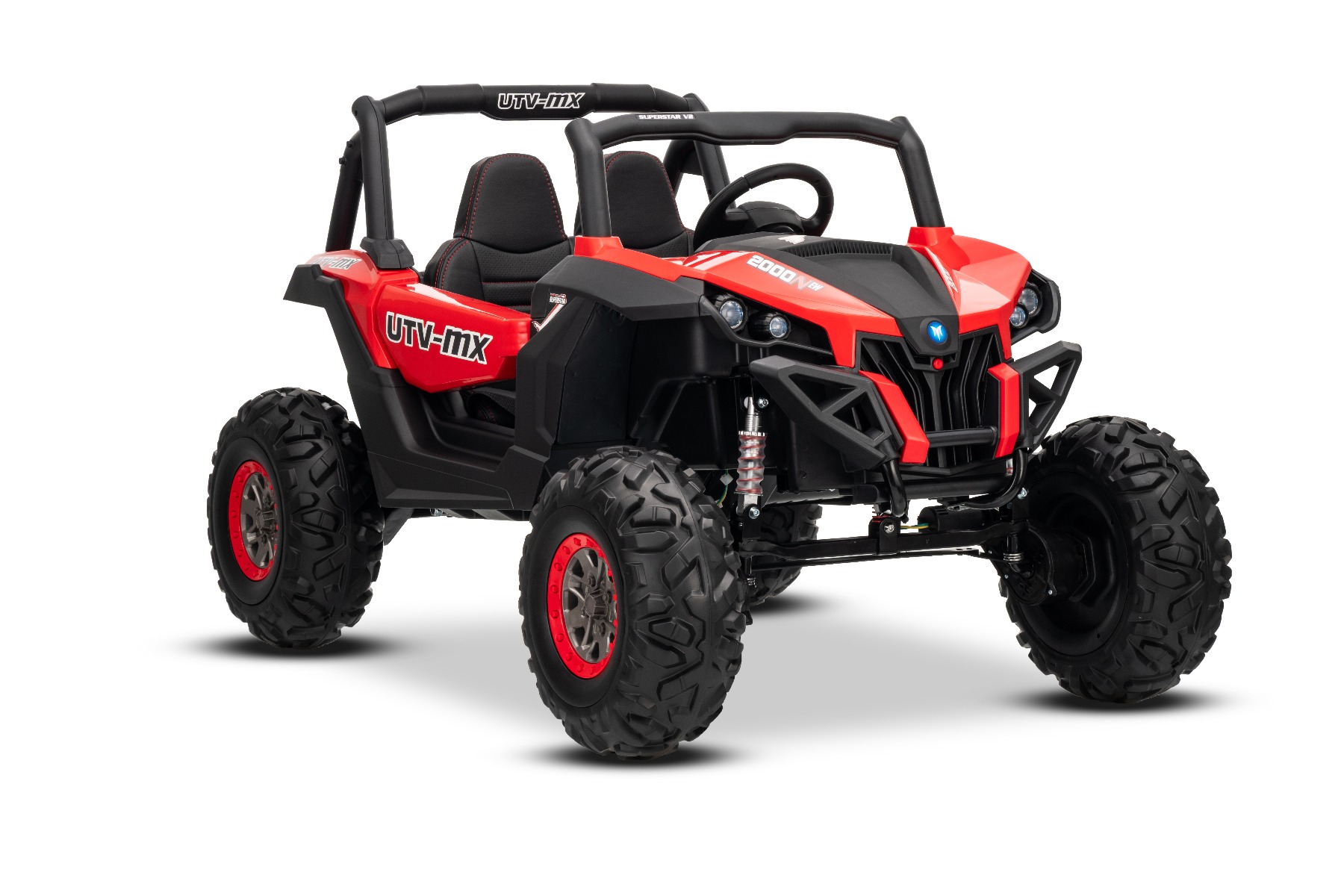 Mașinuță electrică de jucărie NEW RSX 24V, roșu, tracțiune 4x4, baterie litiu, roți EVA, suspensii, scaun din piele artificială cu două locuri, telecomandă, player MP3 cu intrare USB/AUX - imagine 21