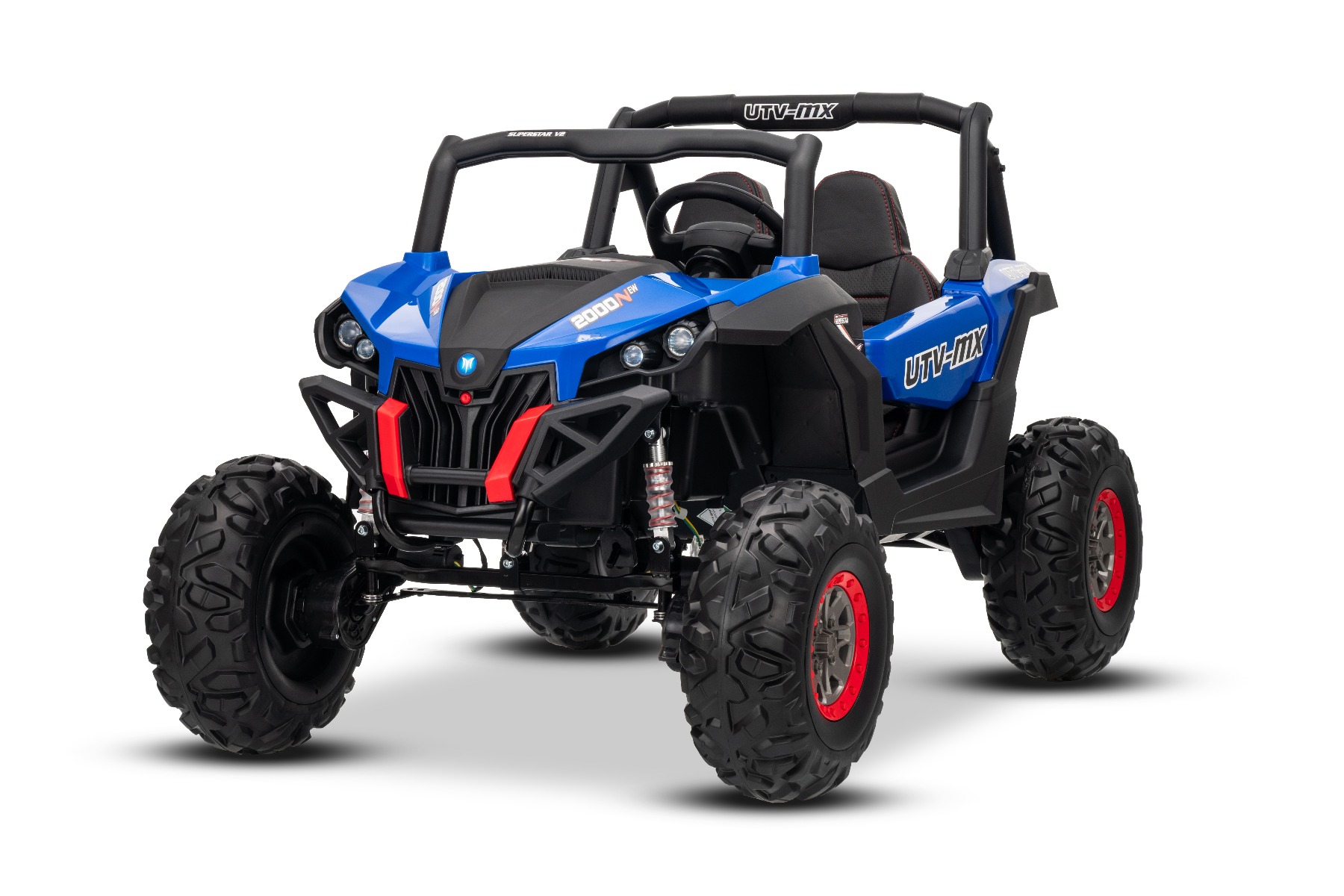 Mașinuță electrică de jucărie NEW RSX 24V, albastru, tracțiune 4x4, baterie litiu, roți EVA, suspensii, scaun din piele artificială cu două locuri, telecomandă, player MP3 cu intrare USB/AUX - imagine 2
