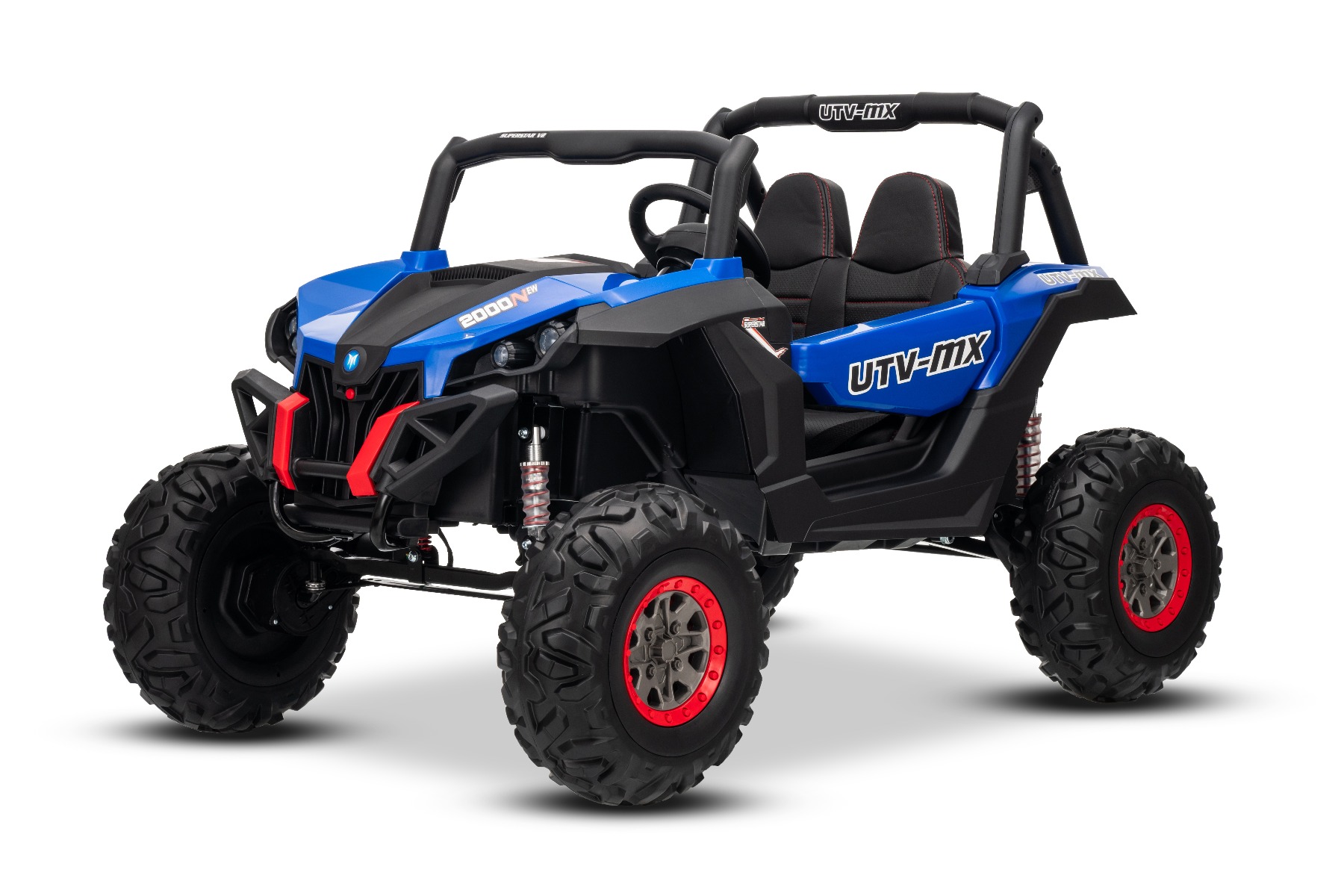 Mașinuță electrică de jucărie NEW RSX 24V, albastru, tracțiune 4x4, baterie litiu, roți EVA, suspensii, scaun din piele artificială cu două locuri, telecomandă, player MP3 cu intrare USB/AUX - imagine 3