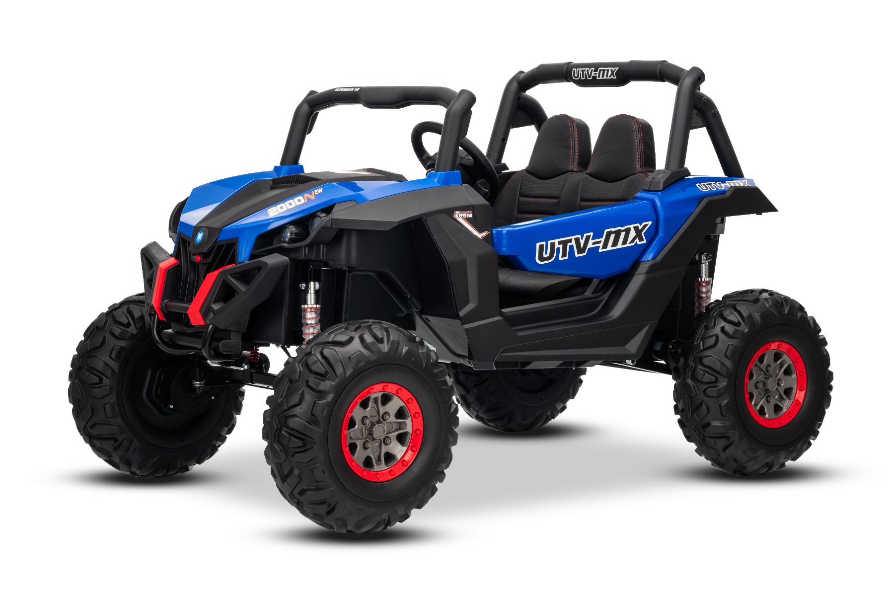 Mașinuță electrică de jucărie NEW RSX 24V, albastru, tracțiune 4x4, baterie litiu, roți EVA, suspensii, scaun din piele artificială cu două locuri, telecomandă, player MP3 cu intrare USB/AUX - imagine 4