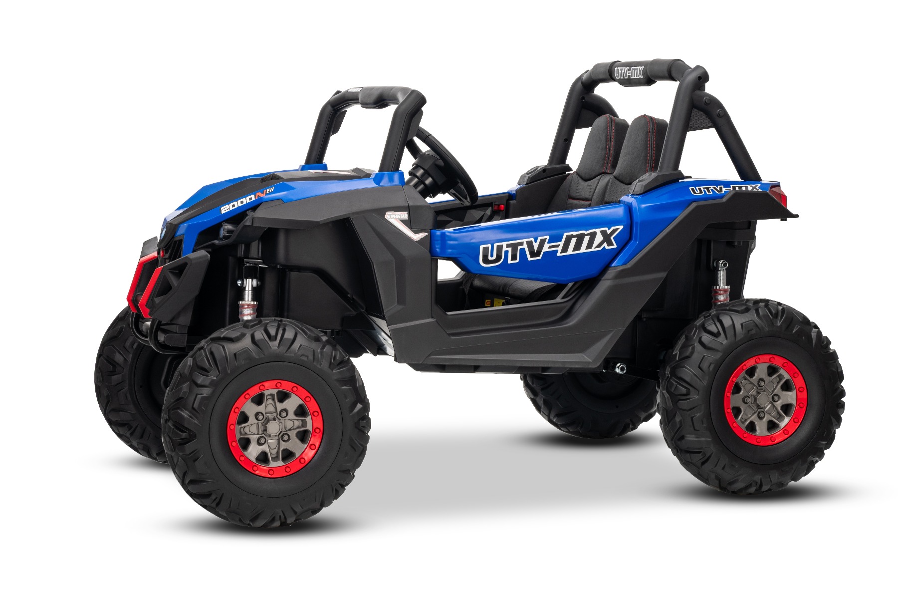 Mașinuță electrică de jucărie NEW RSX 24V, albastru, tracțiune 4x4, baterie litiu, roți EVA, suspensii, scaun din piele artificială cu două locuri, telecomandă, player MP3 cu intrare USB/AUX - imagine 5