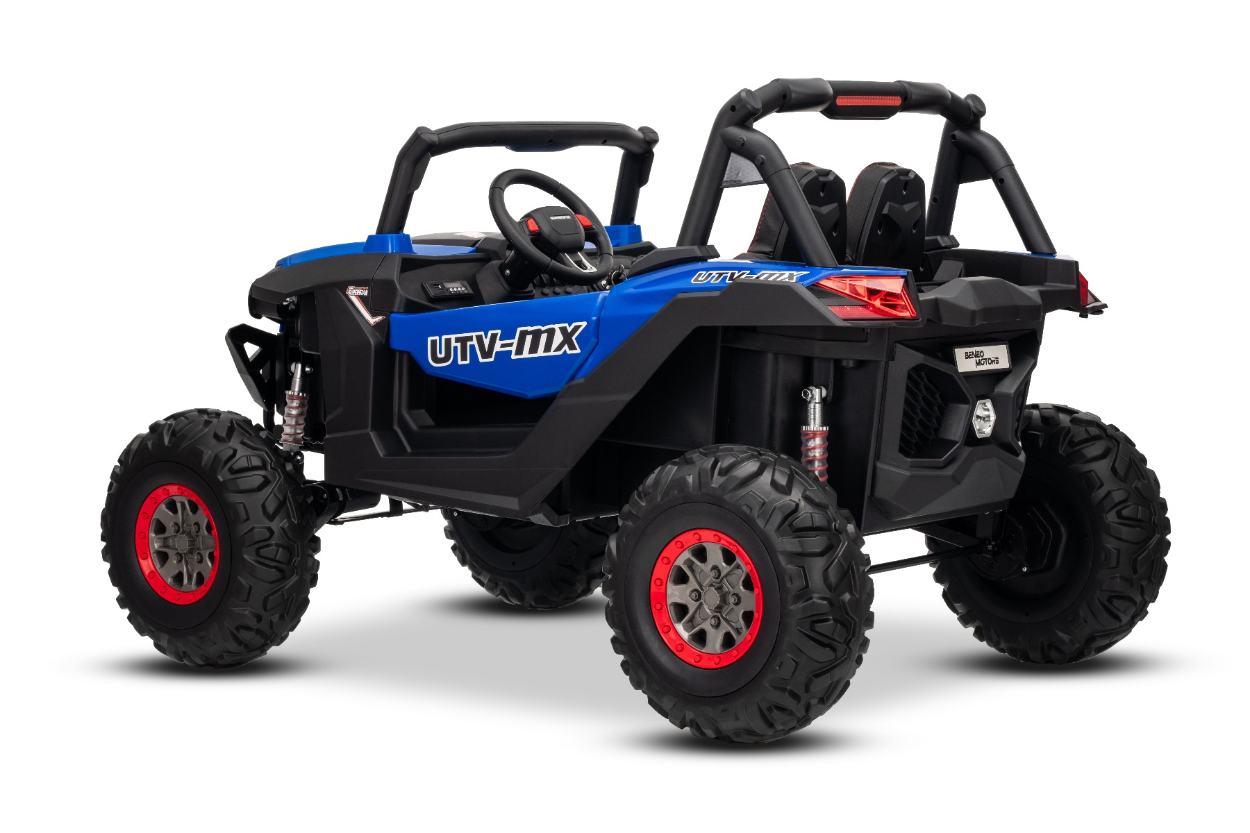 Mașinuță electrică de jucărie NEW RSX 24V, albastru, tracțiune 4x4, baterie litiu, roți EVA, suspensii, scaun din piele artificială cu două locuri, telecomandă, player MP3 cu intrare USB/AUX - imagine 9