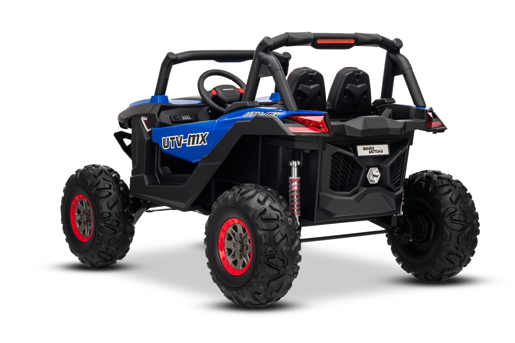 Mașinuță electrică de jucărie NEW RSX 24V, albastru, tracțiune 4x4, baterie litiu, roți EVA, suspensii, scaun din piele artificială cu două locuri, telecomandă, player MP3 cu intrare USB/AUX - imagine 10