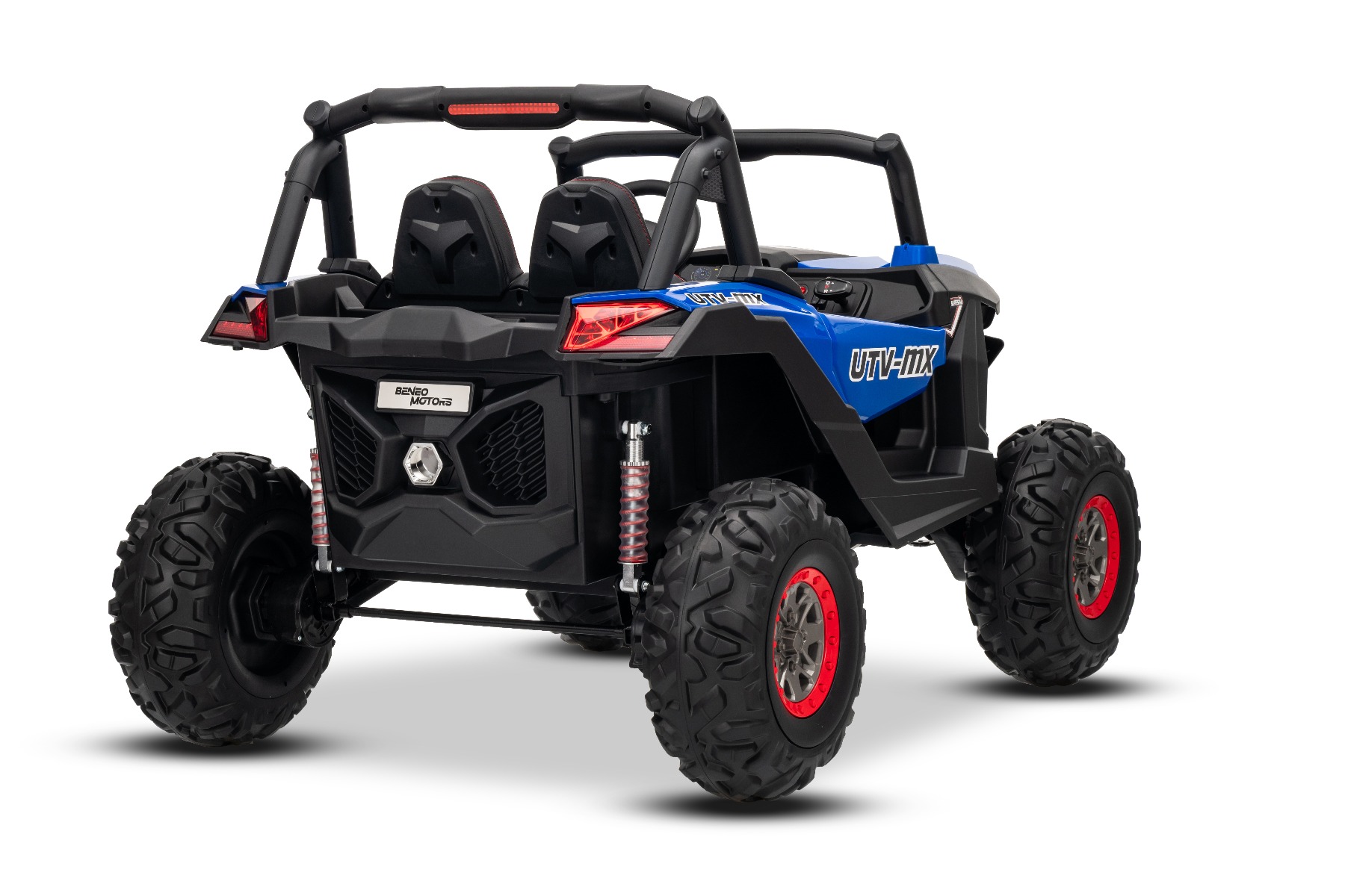 Mașinuță electrică de jucărie NEW RSX 24V, albastru, tracțiune 4x4, baterie litiu, roți EVA, suspensii, scaun din piele artificială cu două locuri, telecomandă, player MP3 cu intrare USB/AUX - imagine 14
