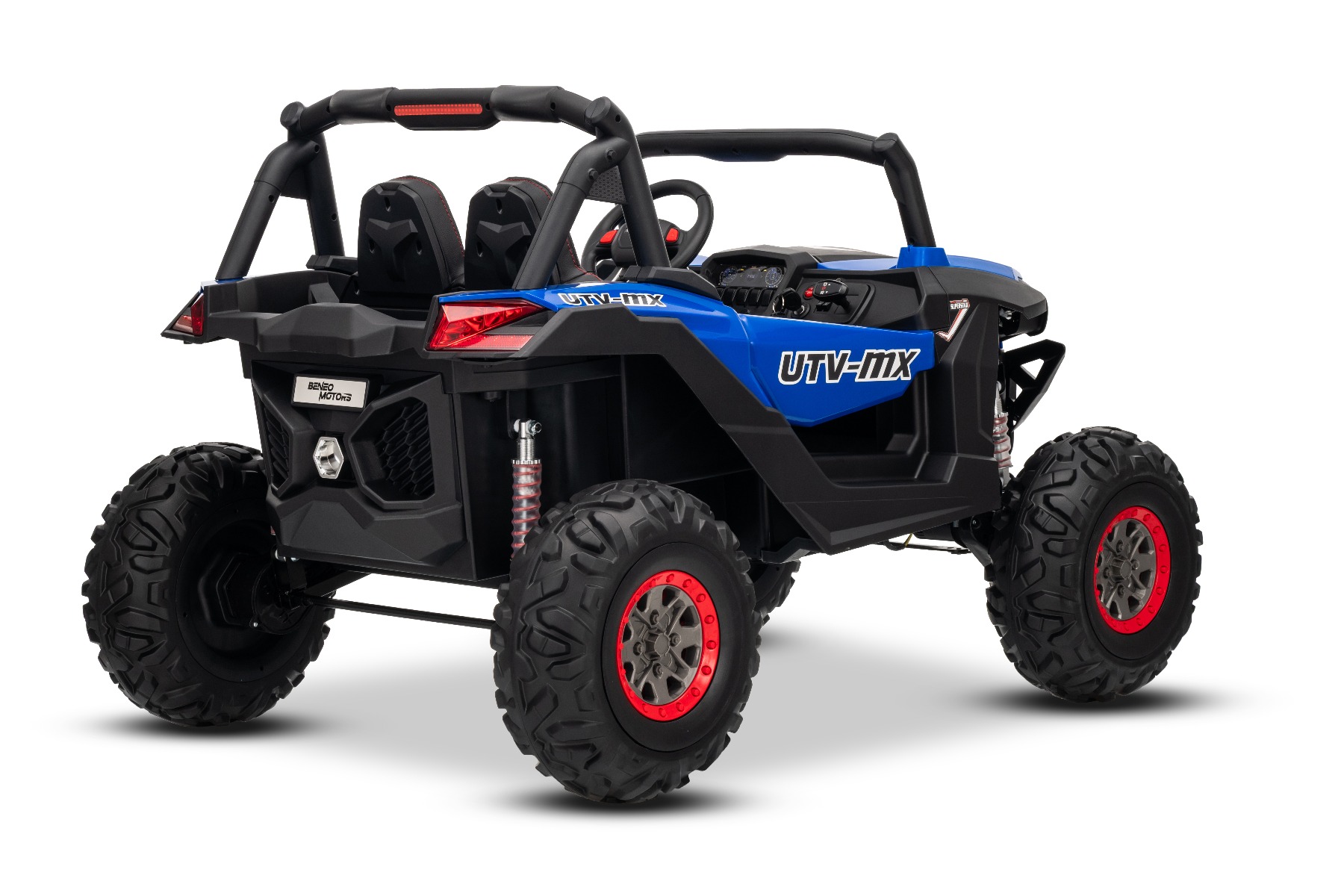 Mașinuță electrică de jucărie NEW RSX 24V, albastru, tracțiune 4x4, baterie litiu, roți EVA, suspensii, scaun din piele artificială cu două locuri, telecomandă, player MP3 cu intrare USB/AUX - imagine 15
