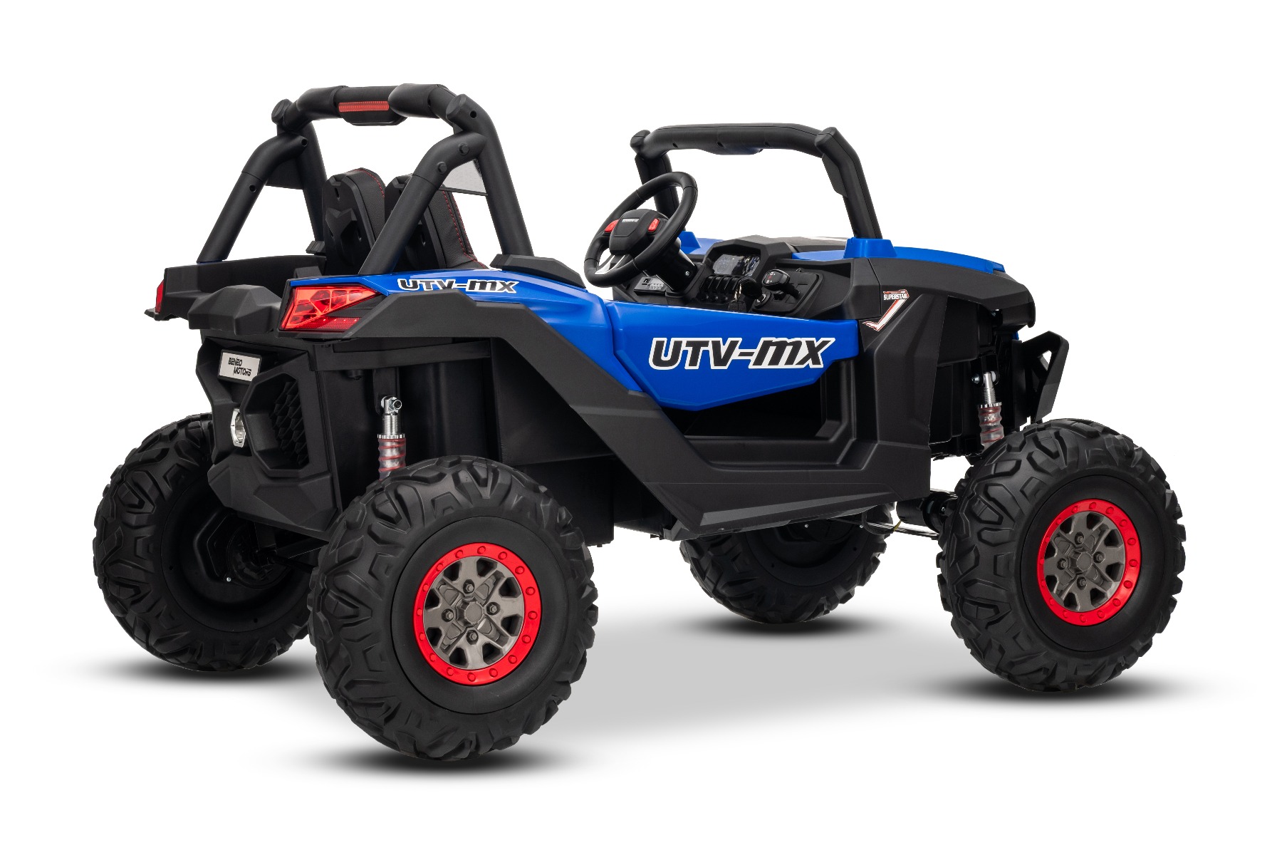 Mașinuță electrică de jucărie NEW RSX 24V, albastru, tracțiune 4x4, baterie litiu, roți EVA, suspensii, scaun din piele artificială cu două locuri, telecomandă, player MP3 cu intrare USB/AUX - imagine 16