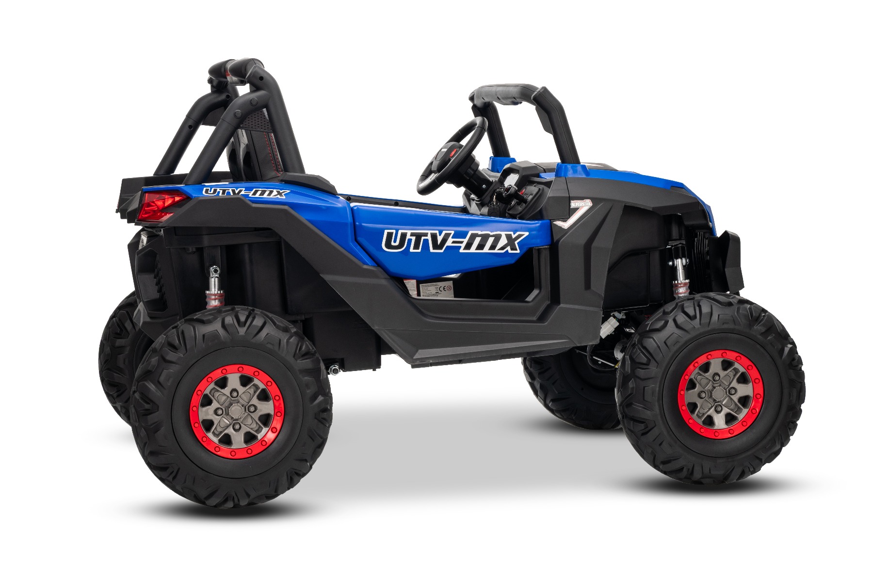 Mașinuță electrică de jucărie NEW RSX 24V, albastru, tracțiune 4x4, baterie litiu, roți EVA, suspensii, scaun din piele artificială cu două locuri, telecomandă, player MP3 cu intrare USB/AUX - imagine 17
