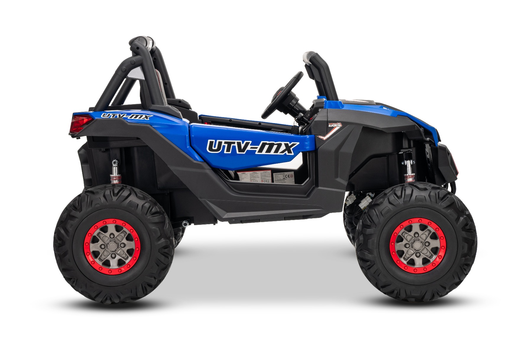Mașinuță electrică de jucărie NEW RSX 24V, albastru, tracțiune 4x4, baterie litiu, roți EVA, suspensii, scaun din piele artificială cu două locuri, telecomandă, player MP3 cu intrare USB/AUX - imagine 18