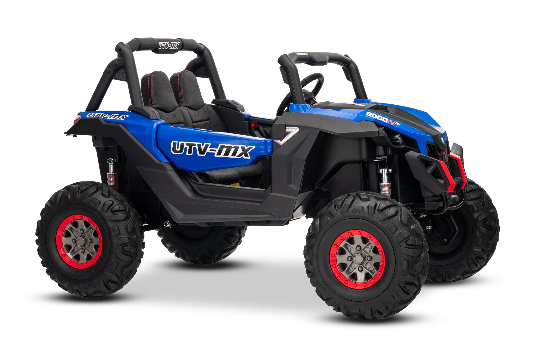 Mașinuță electrică de jucărie NEW RSX 24V, albastru, tracțiune 4x4, baterie litiu, roți EVA, suspensii, scaun din piele artificială cu două locuri, telecomandă, player MP3 cu intrare USB/AUX - imagine 20