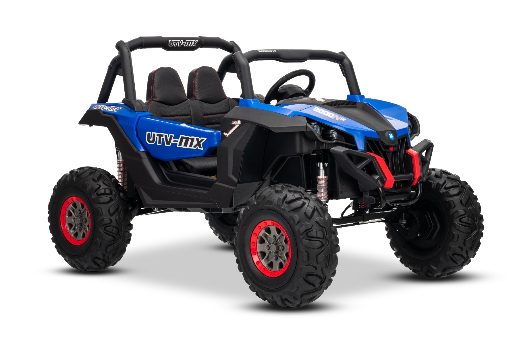 Mașinuță electrică de jucărie NEW RSX 24V, albastru, tracțiune 4x4, baterie litiu, roți EVA, suspensii, scaun din piele artificială cu două locuri, telecomandă, player MP3 cu intrare USB/AUX - imagine 21