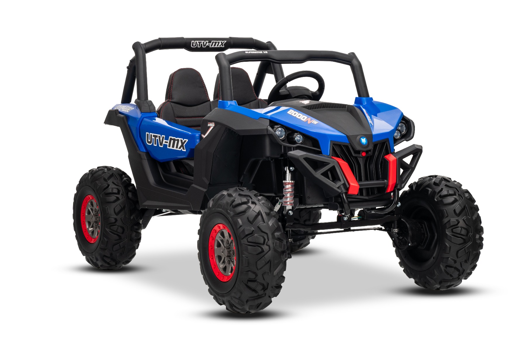 Mașinuță electrică de jucărie NEW RSX 24V, albastru, tracțiune 4x4, baterie litiu, roți EVA, suspensii, scaun din piele artificială cu două locuri, telecomandă, player MP3 cu intrare USB/AUX - imagine 22