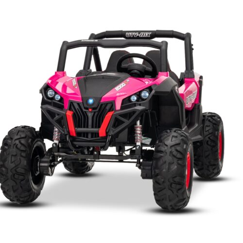 Mașinuță electrică de jucărie NEW RSX 24V, roz, tracțiune 4×4, baterie litiu, roți EVA, suspensii, scaun din piele artificială cu două locuri, telecomandă, player MP3 cu intrare USB/AUX
