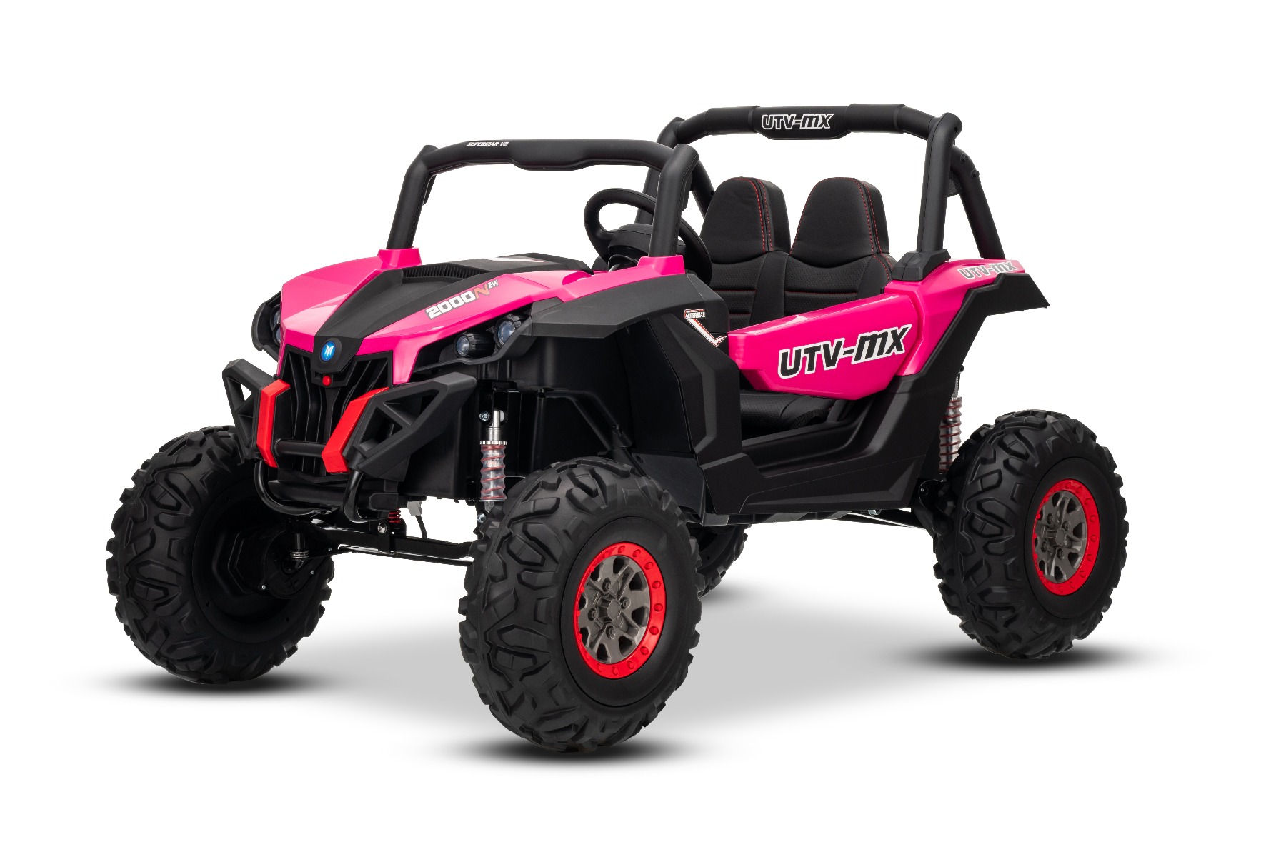 Mașinuță electrică de jucărie NEW RSX 24V, roz, tracțiune 4x4, baterie litiu, roți EVA, suspensii, scaun din piele artificială cu două locuri, telecomandă, player MP3 cu intrare USB/AUX - imagine 3