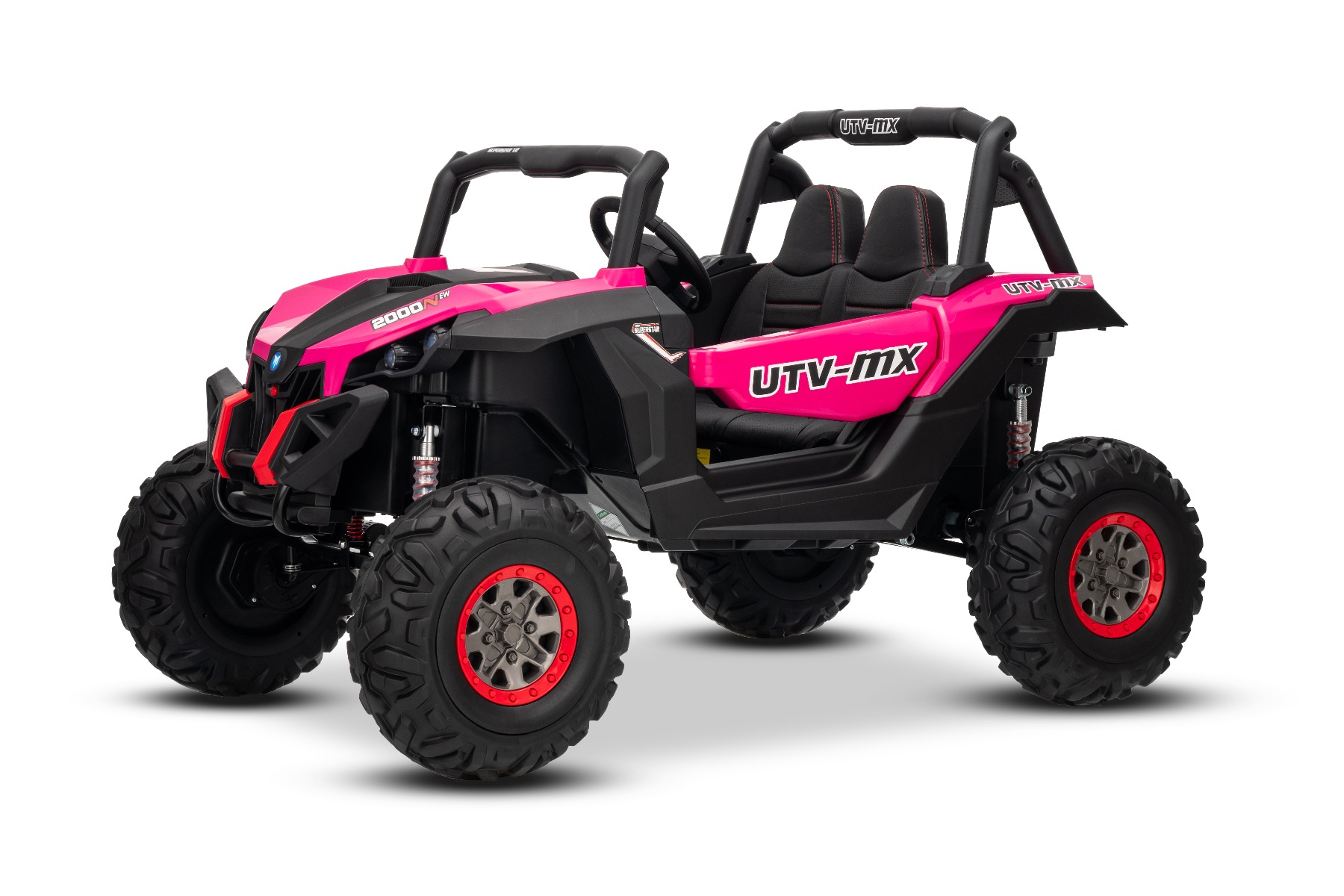 Mașinuță electrică de jucărie NEW RSX 24V, roz, tracțiune 4x4, baterie litiu, roți EVA, suspensii, scaun din piele artificială cu două locuri, telecomandă, player MP3 cu intrare USB/AUX - imagine 4