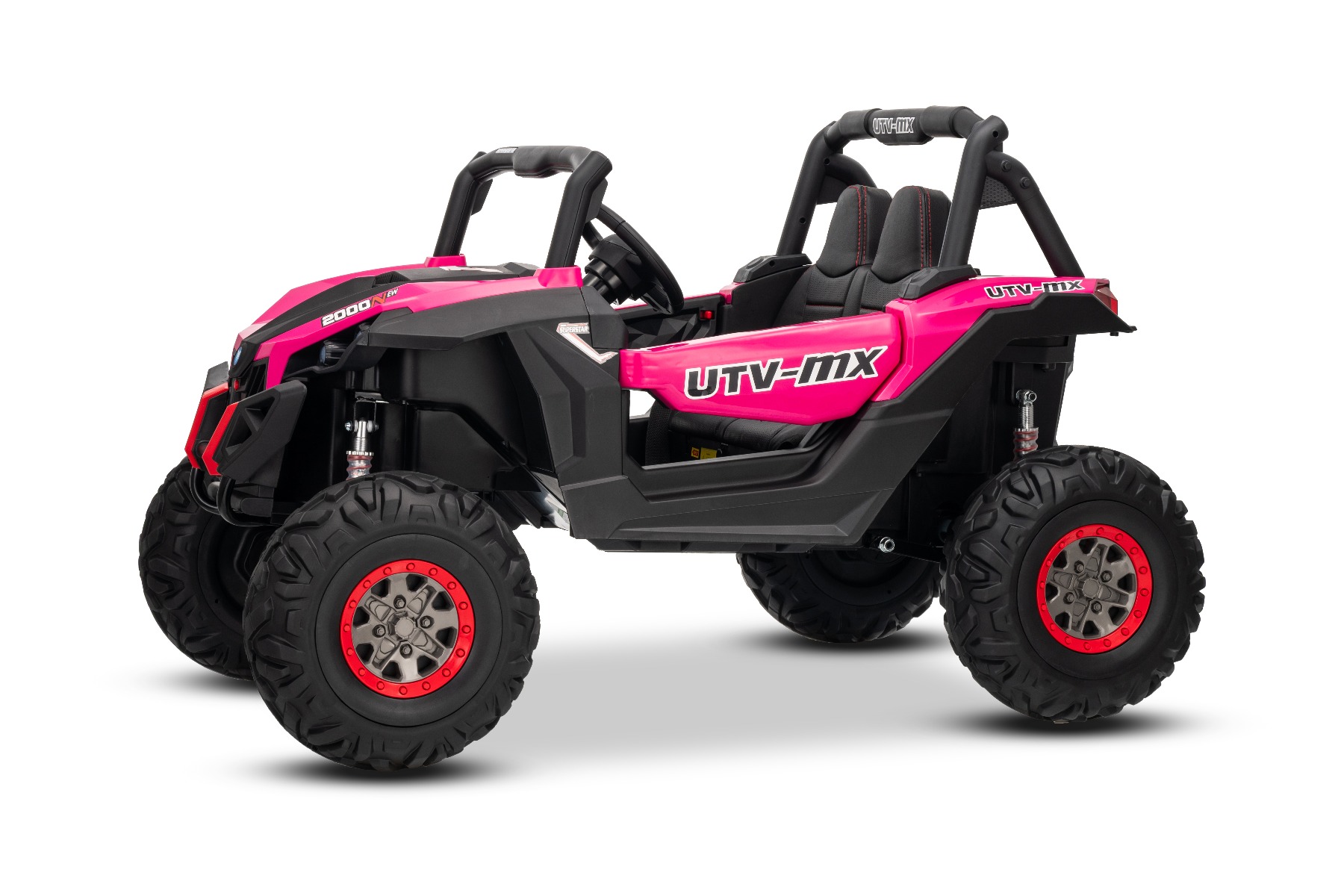 Mașinuță electrică de jucărie NEW RSX 24V, roz, tracțiune 4x4, baterie litiu, roți EVA, suspensii, scaun din piele artificială cu două locuri, telecomandă, player MP3 cu intrare USB/AUX - imagine 5