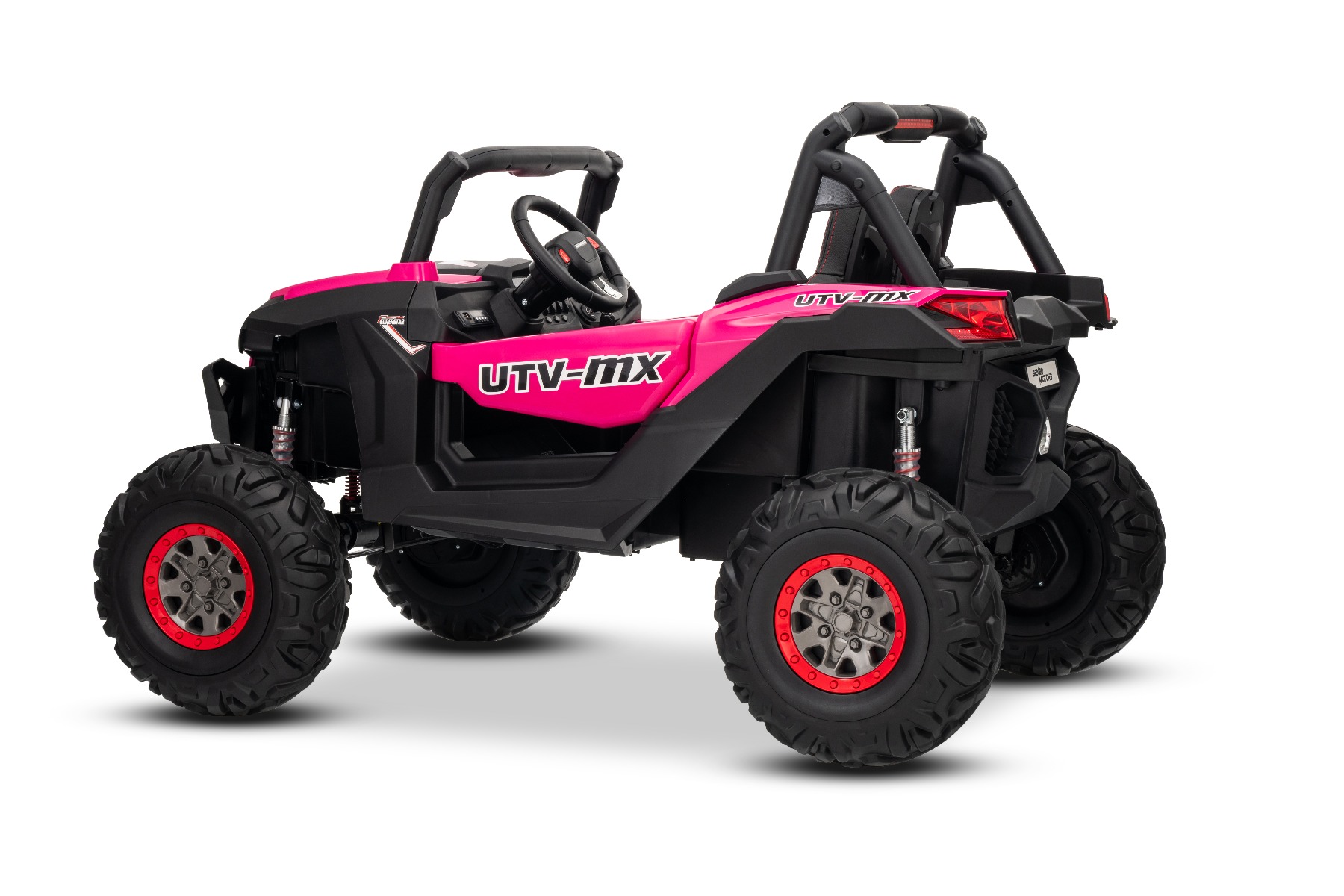 Mașinuță electrică de jucărie NEW RSX 24V, roz, tracțiune 4x4, baterie litiu, roți EVA, suspensii, scaun din piele artificială cu două locuri, telecomandă, player MP3 cu intrare USB/AUX - imagine 8