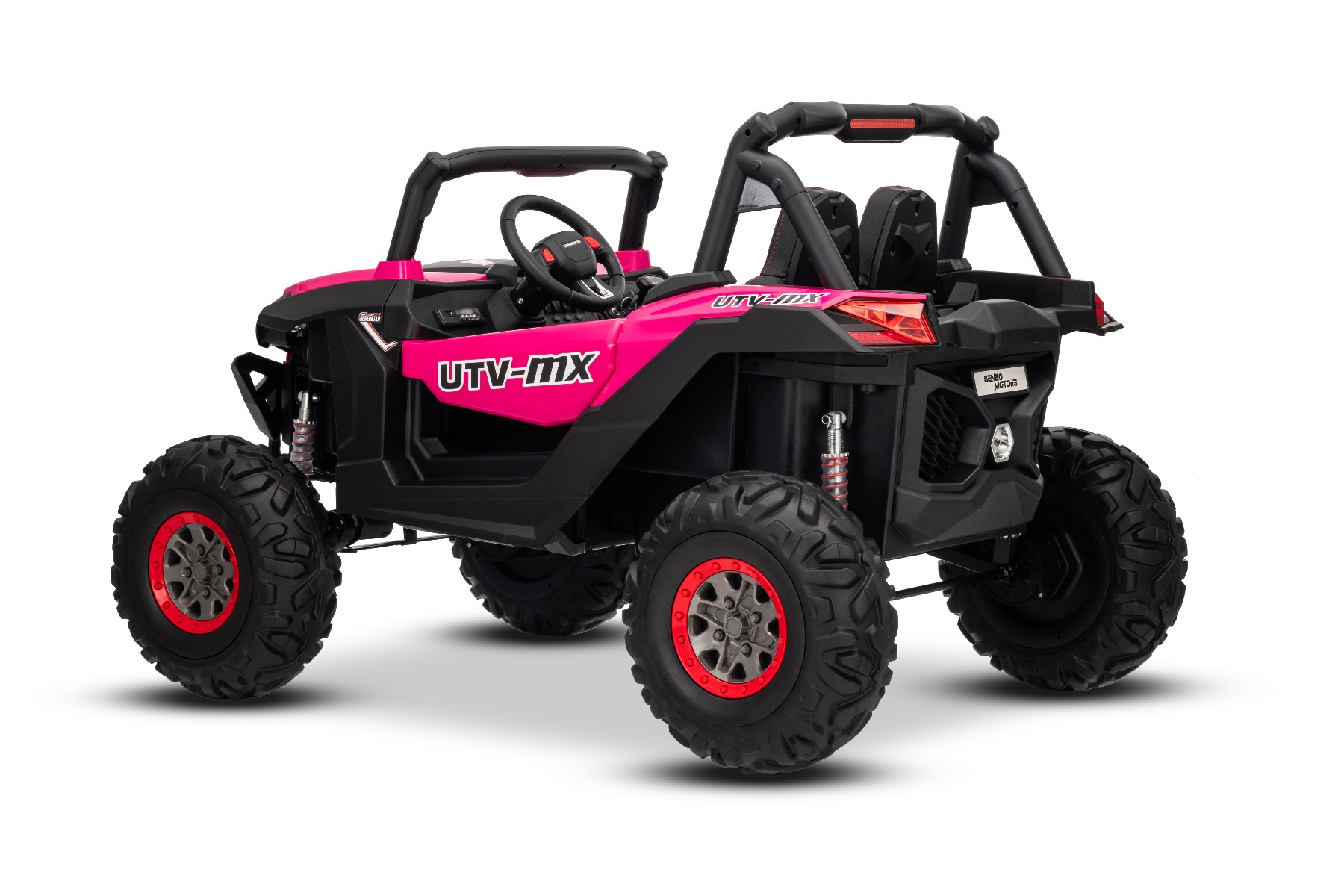 Mașinuță electrică de jucărie NEW RSX 24V, roz, tracțiune 4x4, baterie litiu, roți EVA, suspensii, scaun din piele artificială cu două locuri, telecomandă, player MP3 cu intrare USB/AUX - imagine 9