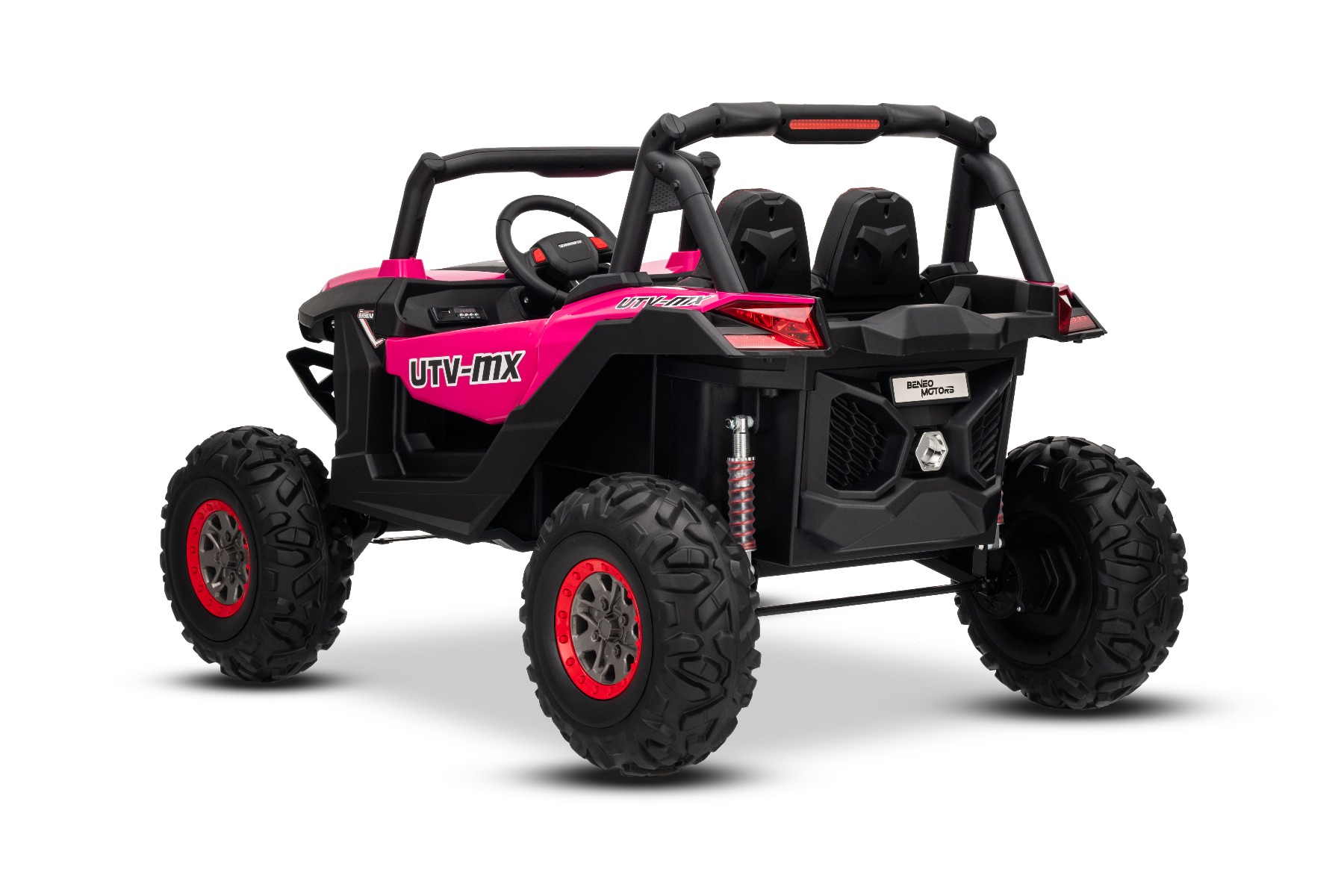 Mașinuță electrică de jucărie NEW RSX 24V, roz, tracțiune 4x4, baterie litiu, roți EVA, suspensii, scaun din piele artificială cu două locuri, telecomandă, player MP3 cu intrare USB/AUX - imagine 10