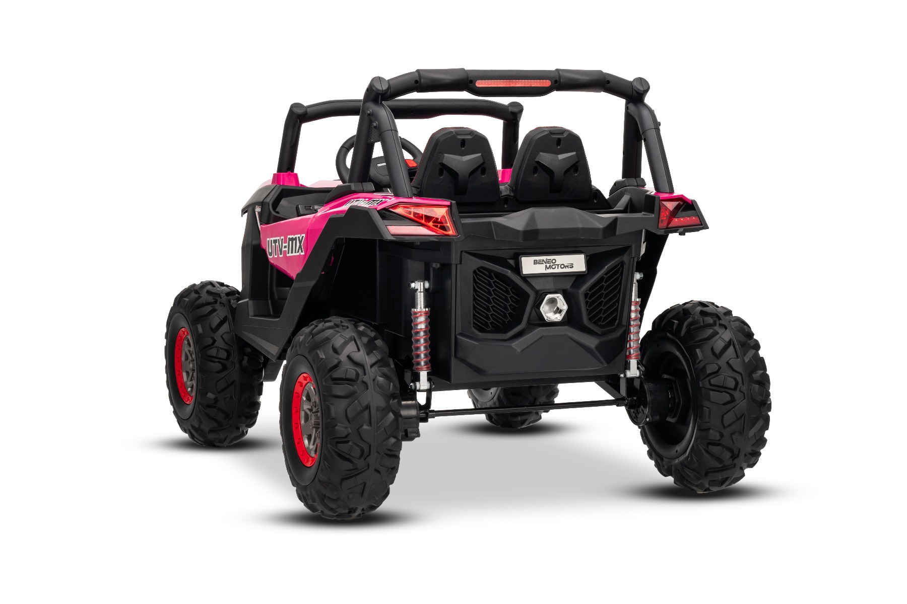 Mașinuță electrică de jucărie NEW RSX 24V, roz, tracțiune 4x4, baterie litiu, roți EVA, suspensii, scaun din piele artificială cu două locuri, telecomandă, player MP3 cu intrare USB/AUX - imagine 11