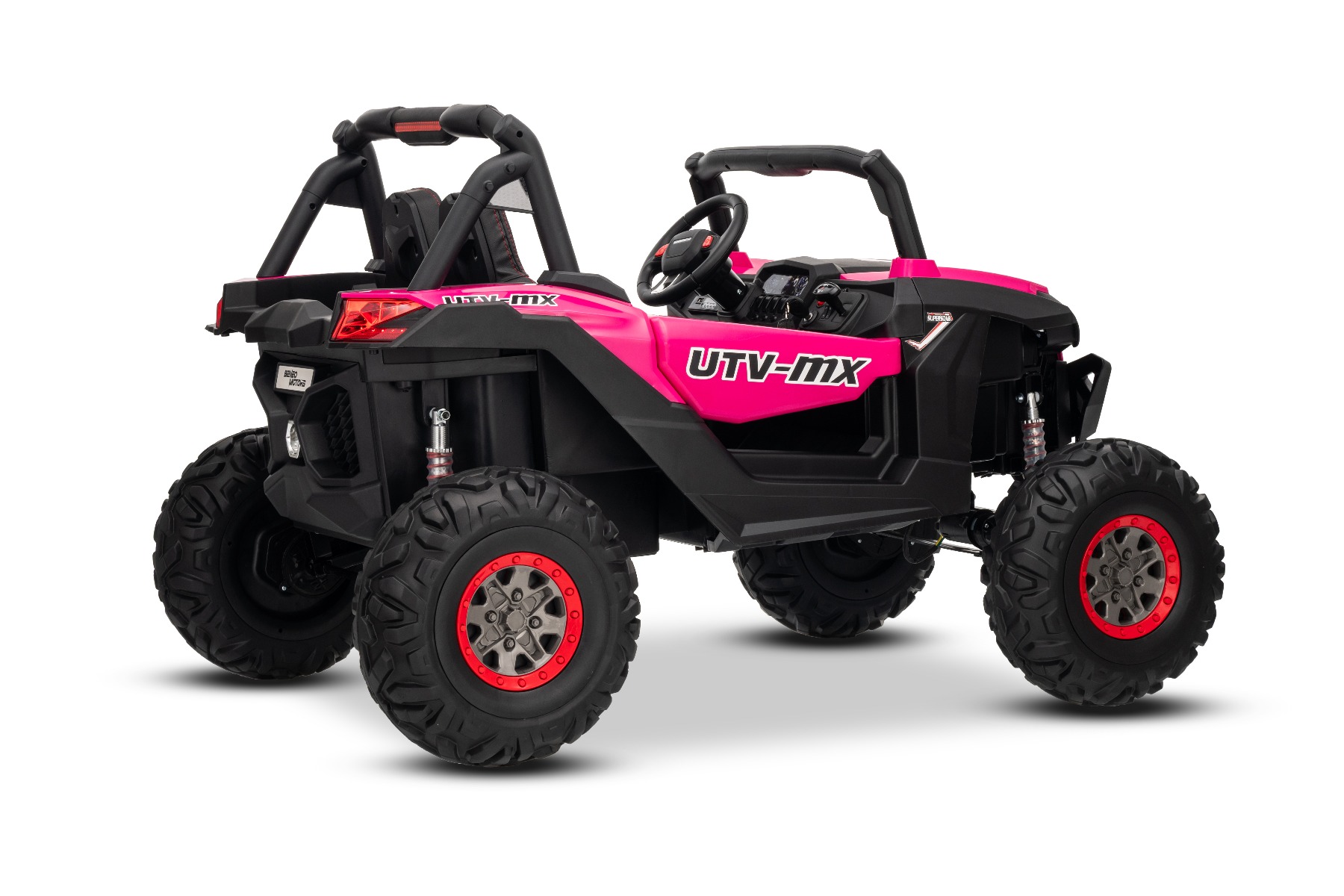 Mașinuță electrică de jucărie NEW RSX 24V, roz, tracțiune 4x4, baterie litiu, roți EVA, suspensii, scaun din piele artificială cu două locuri, telecomandă, player MP3 cu intrare USB/AUX - imagine 16