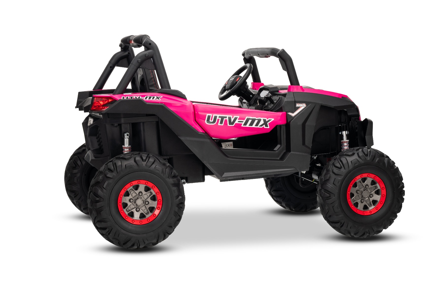 Mașinuță electrică de jucărie NEW RSX 24V, roz, tracțiune 4x4, baterie litiu, roți EVA, suspensii, scaun din piele artificială cu două locuri, telecomandă, player MP3 cu intrare USB/AUX - imagine 17