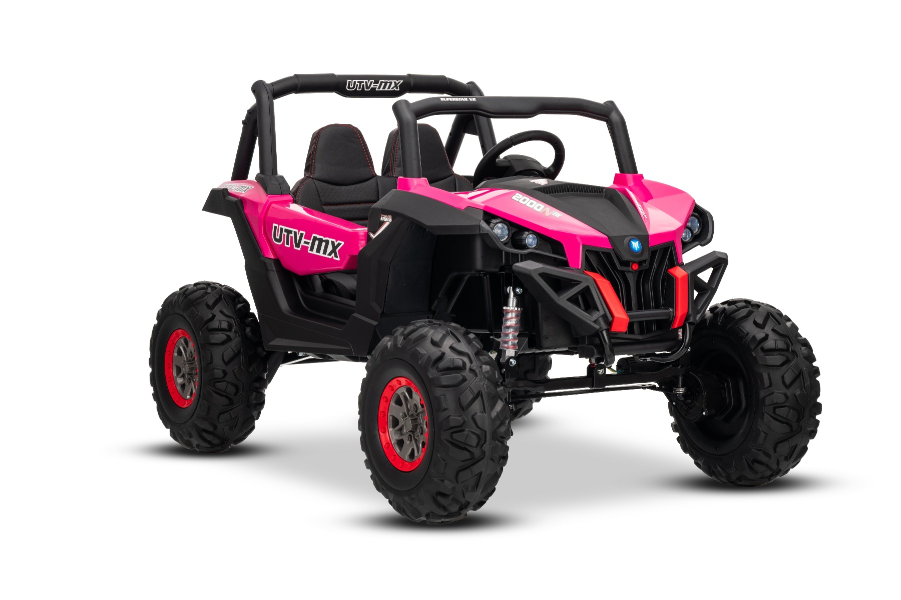 Mașinuță electrică de jucărie NEW RSX 24V, roz, tracțiune 4x4, baterie litiu, roți EVA, suspensii, scaun din piele artificială cu două locuri, telecomandă, player MP3 cu intrare USB/AUX - imagine 22