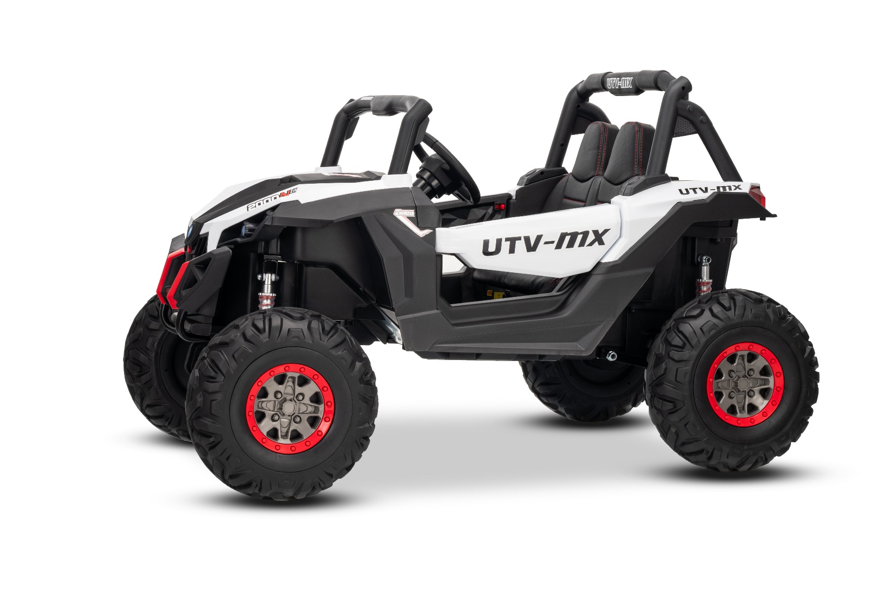 Mașinuță electrică de jucărie NEW RSX 24V, alb, tracțiune 4x4, baterie litiu, roți EVA, suspensii, scaun din piele artificială cu două locuri, telecomandă, player MP3 cu intrare USB/AUX - imagine 18